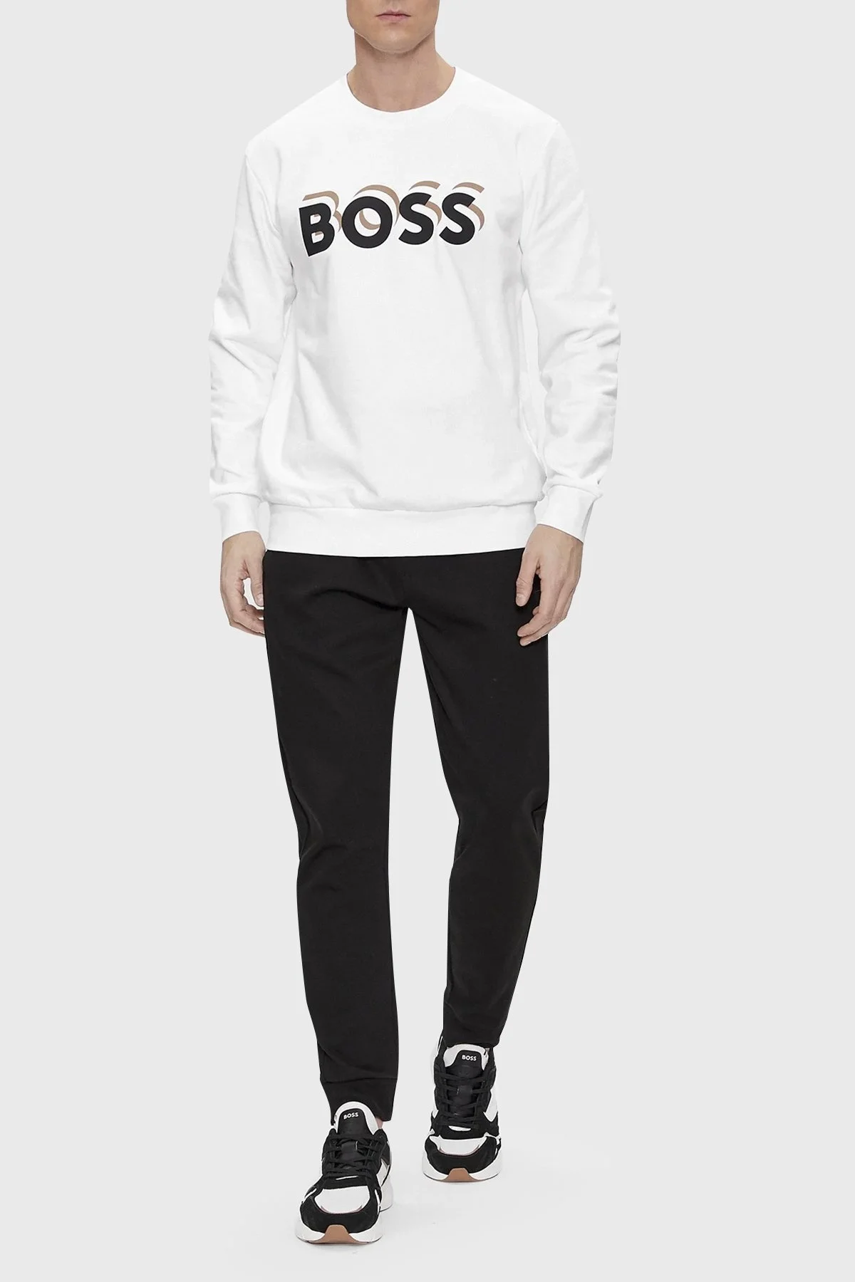 Boss Logolu Bisiklet Yaka Pamuklu Relaxed Fit Erkek Sweat 50507939 100 BEYAZ - 2