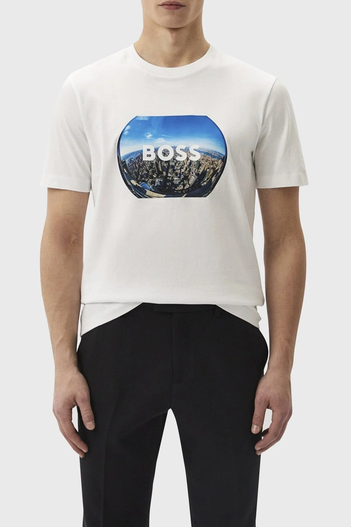 Boss Logolu Bisiklet Yaka Regular Fit Pamuklu Erkek T Shirt 50512110 101 BEYAZ - 1