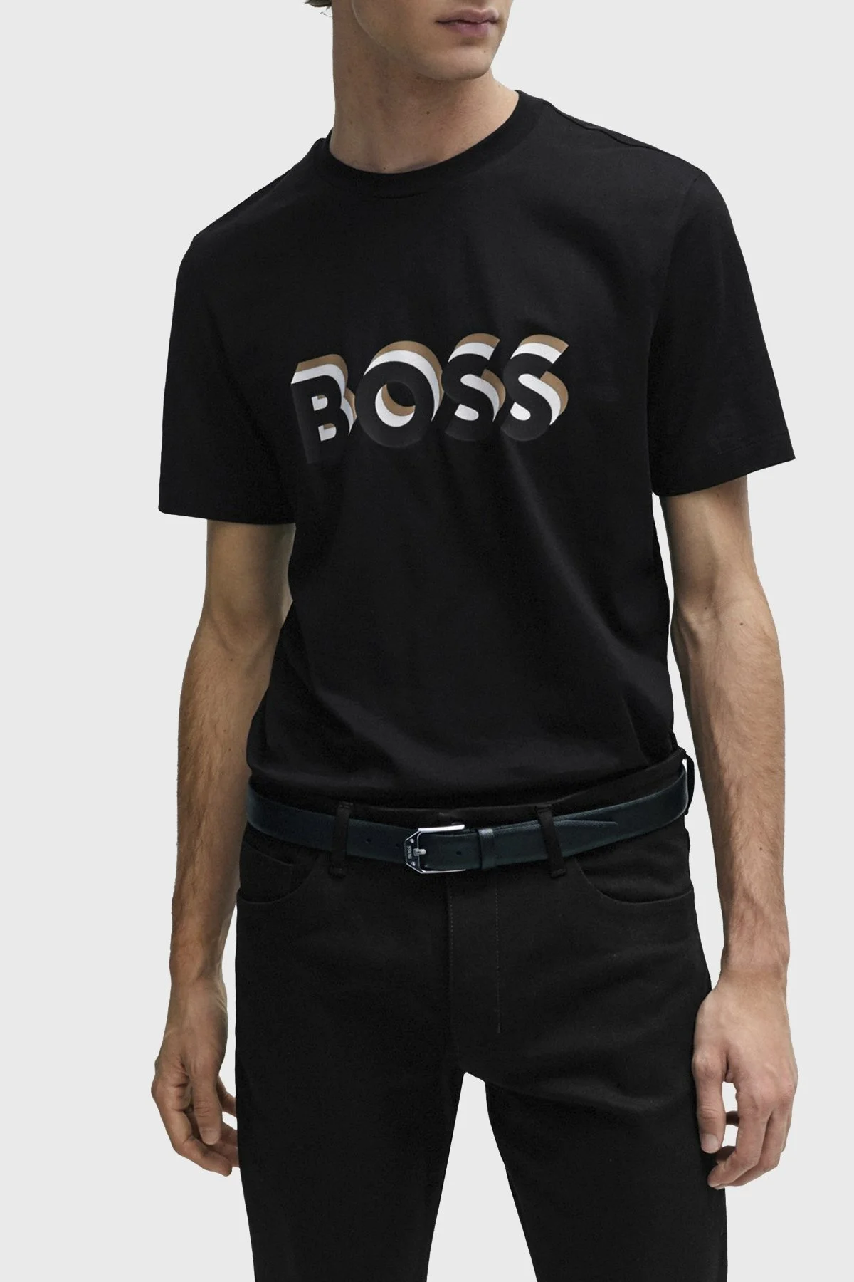 Boss Logolu Bisiklet Yaka Regular Fit Pamuklu Jarse Erkek T Shirt 50506923 001 SİYAH - 1