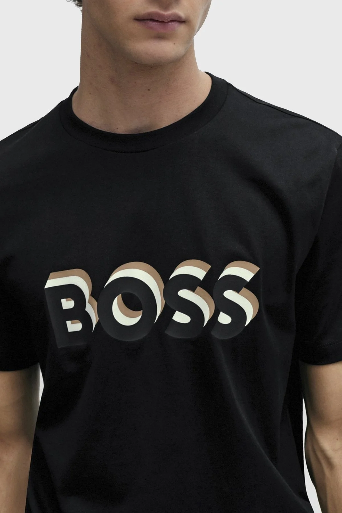 Boss Logolu Bisiklet Yaka Regular Fit Pamuklu Jarse Erkek T Shirt 50506923 001 SİYAH - 3
