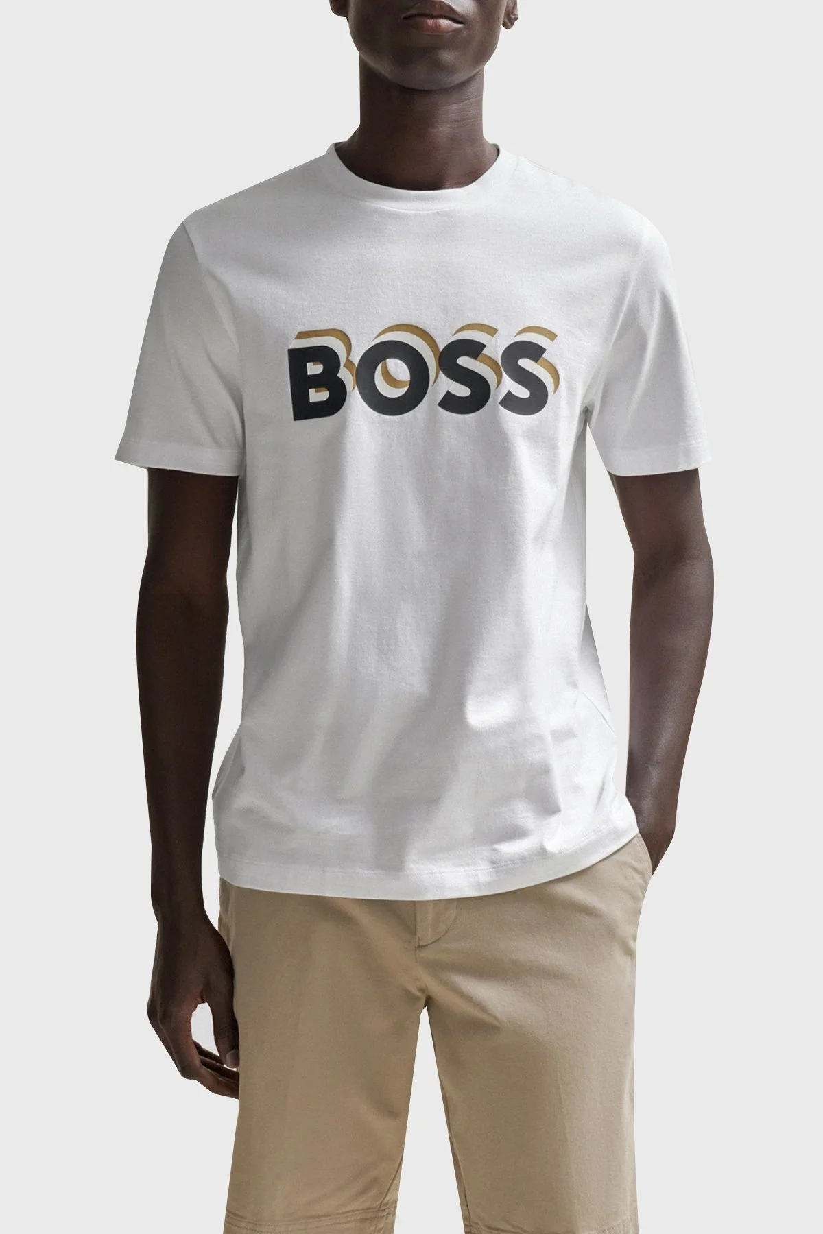 Boss Logolu Bisiklet Yaka Regular Fit Pamuklu Jarse Erkek T Shirt 50506923 100 BEYAZ - 1