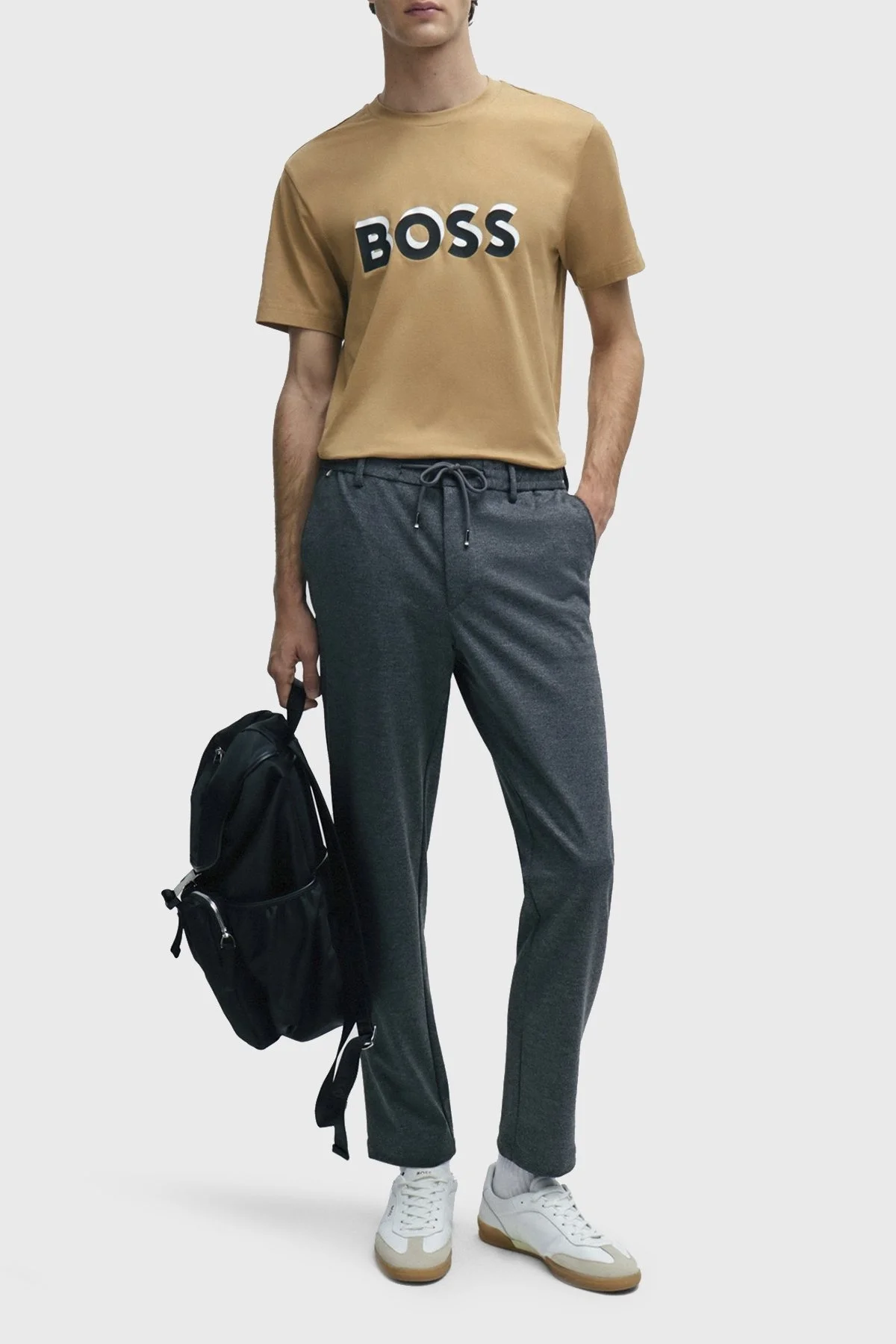 Boss Logolu Bisiklet Yaka Regular Fit Pamuklu Jarse Erkek T Shirt 50506923 260 KAHVE - 2