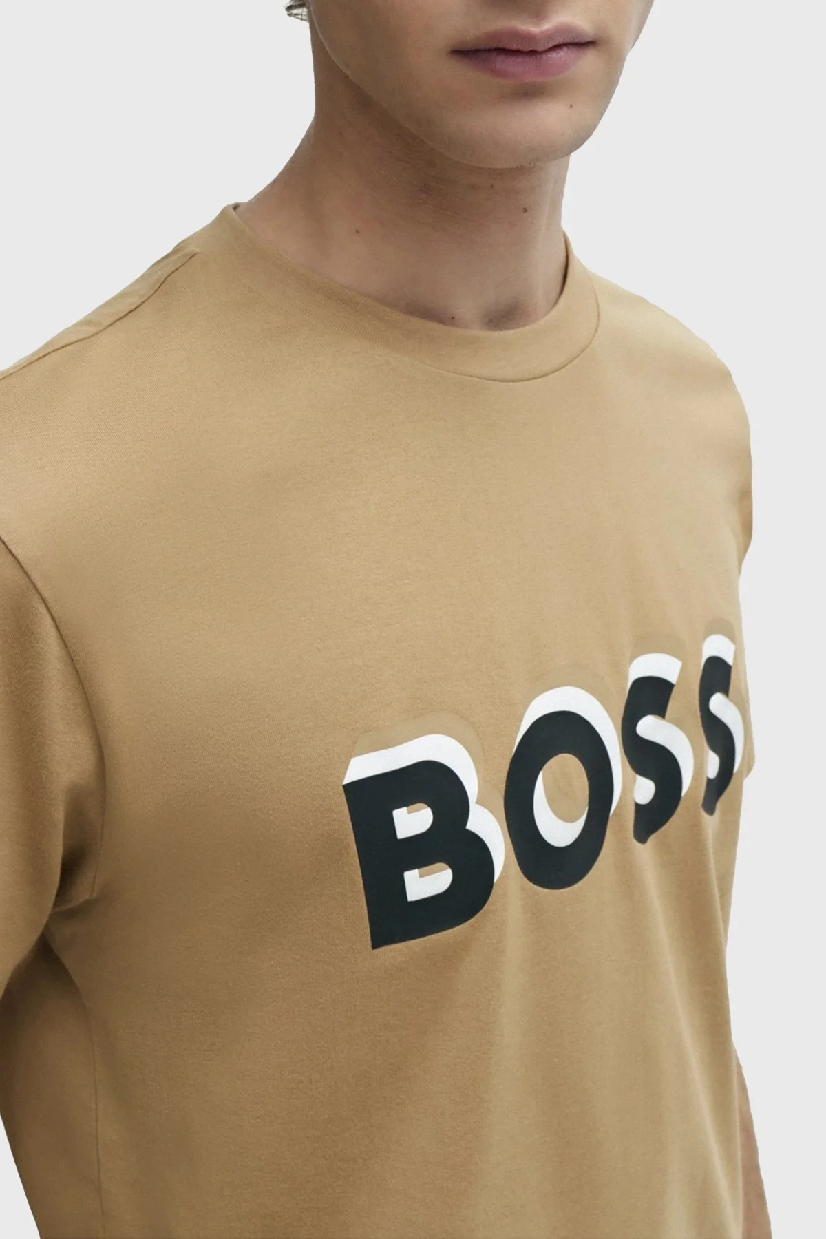 Boss Logolu Bisiklet Yaka Regular Fit Pamuklu Jarse Erkek T Shirt 50506923 260 KAHVE - 3