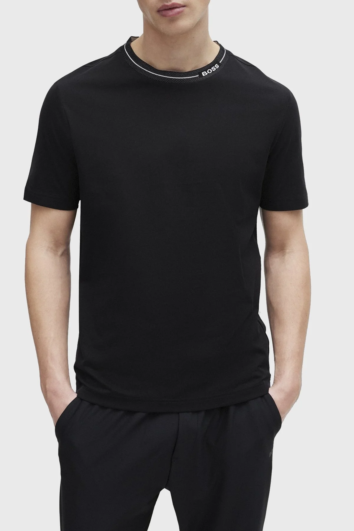 Boss Logolu Bisiklet Yaka Regular Fit Pamuklu Jarse Erkek T Shirt 50512867 001 SİYAH - 1