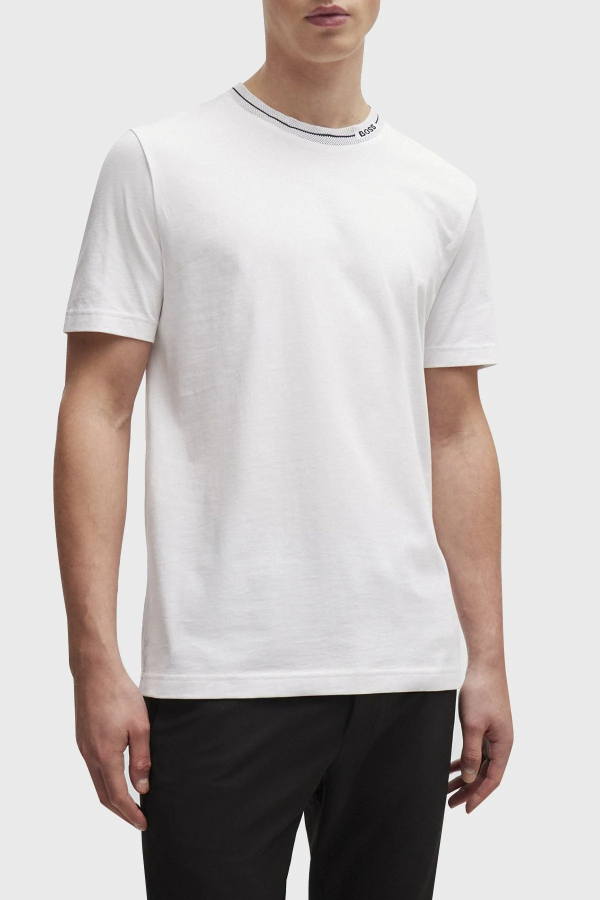 Boss Logolu Bisiklet Yaka Regular Fit Pamuklu Jarse Erkek T Shirt 50512867 100 BEYAZ - 1