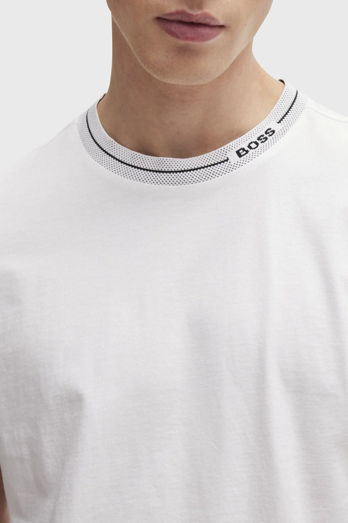Boss Logolu Bisiklet Yaka Regular Fit Pamuklu Jarse Erkek T Shirt 50512867 100 BEYAZ - 2