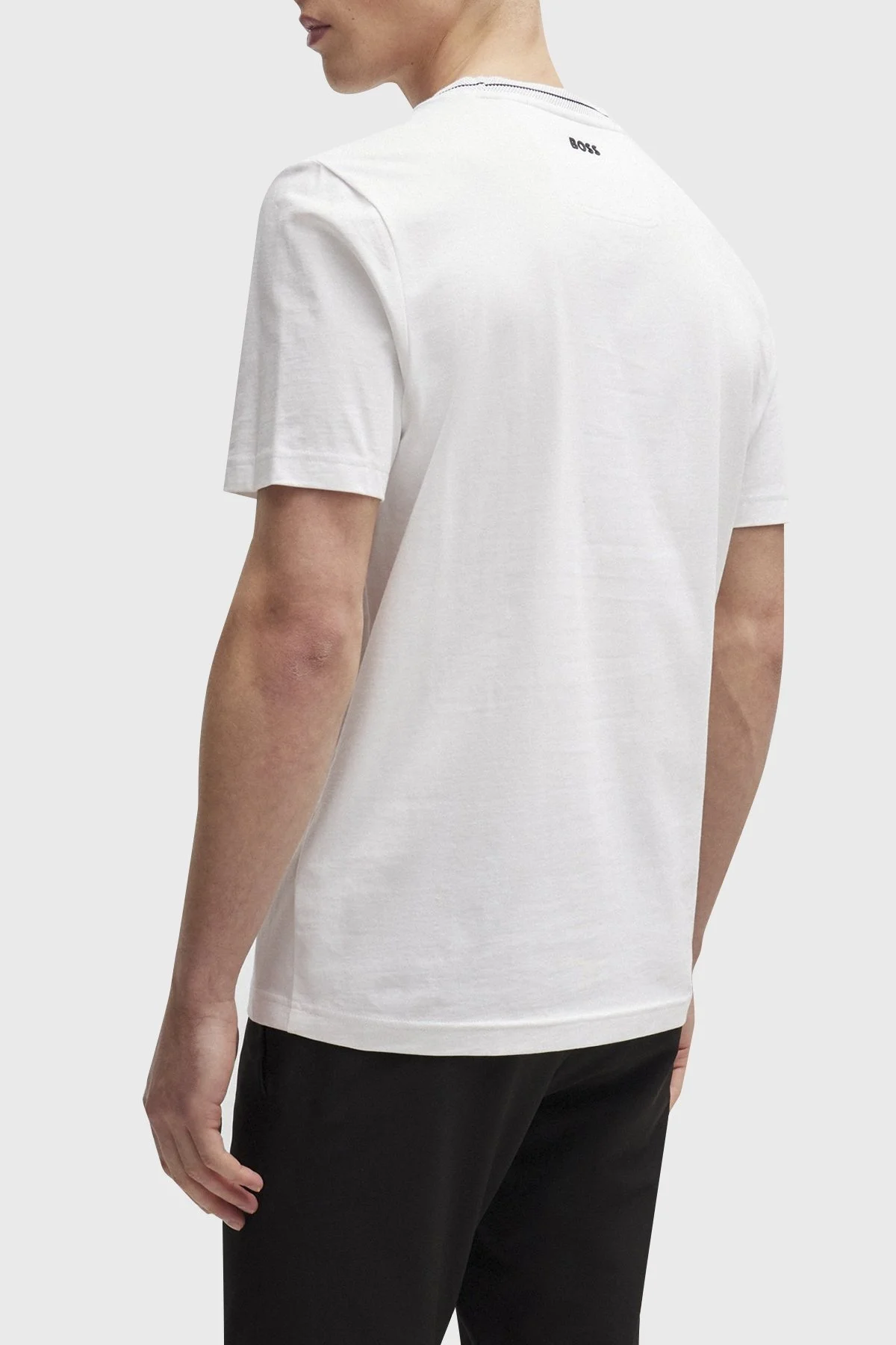 Boss Logolu Bisiklet Yaka Regular Fit Pamuklu Jarse Erkek T Shirt 50512867 100 BEYAZ - 4