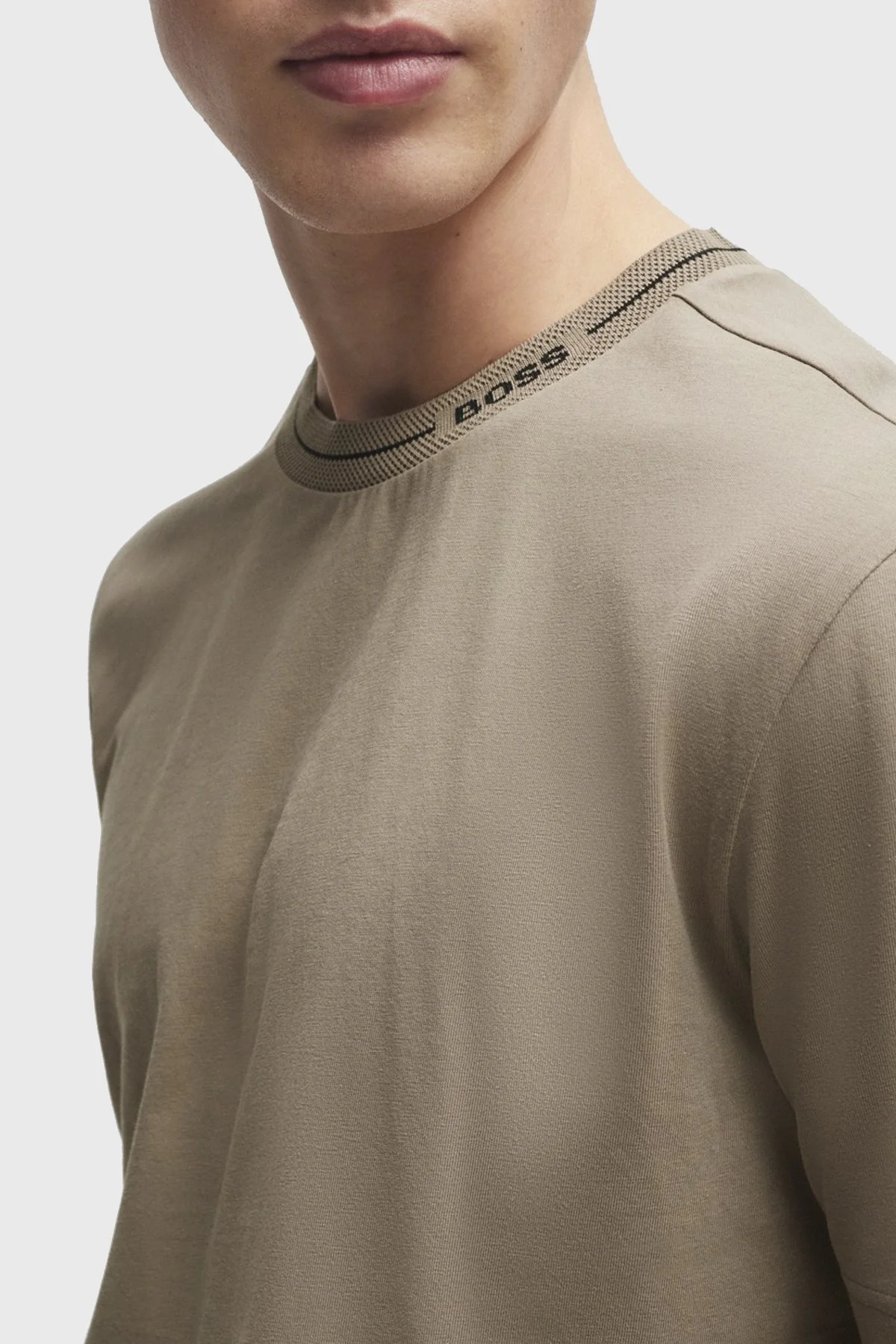 Boss Logolu Bisiklet Yaka Regular Fit Pamuklu Jarse Erkek T Shirt 50512867 334 GRİ - 2