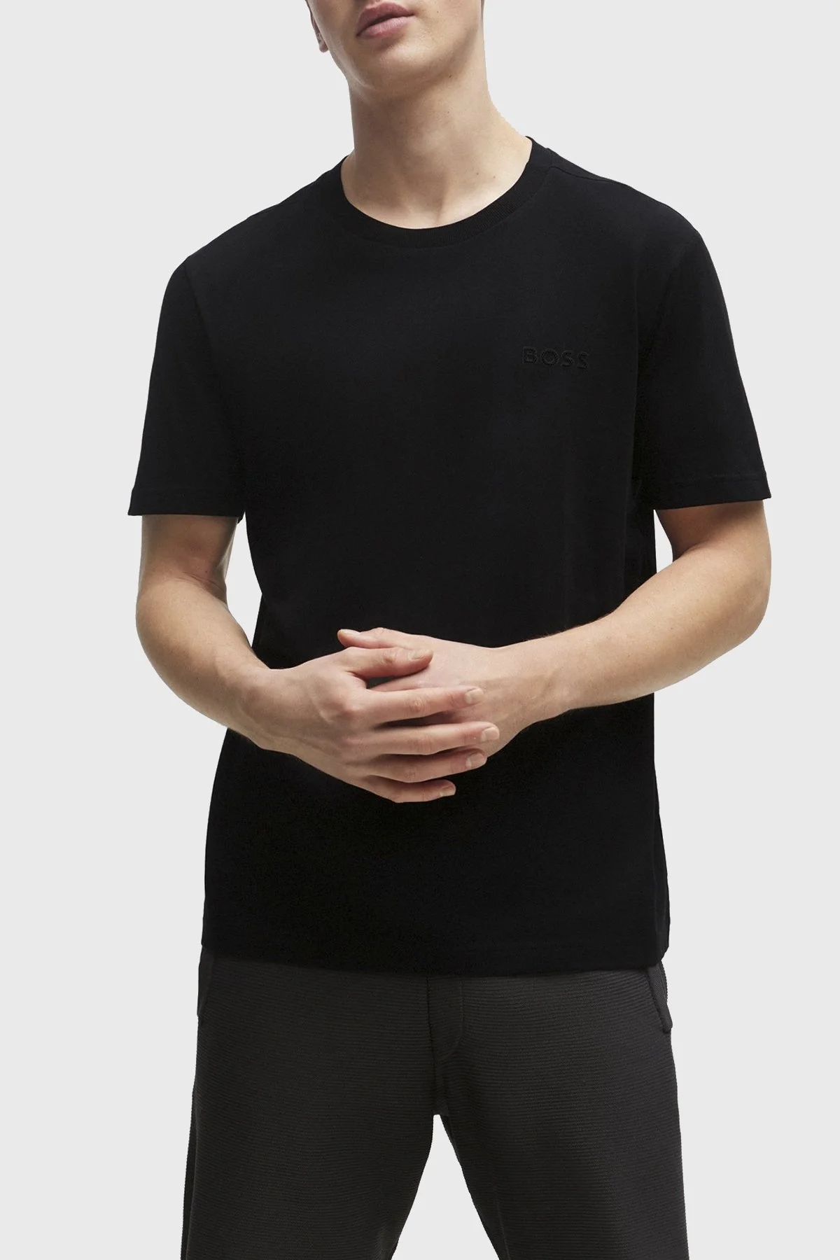 Boss Logolu Bisiklet Yaka Regular Fit Pamuklu Jarse Erkek T Shirt 50515620 001 SİYAH - 1
