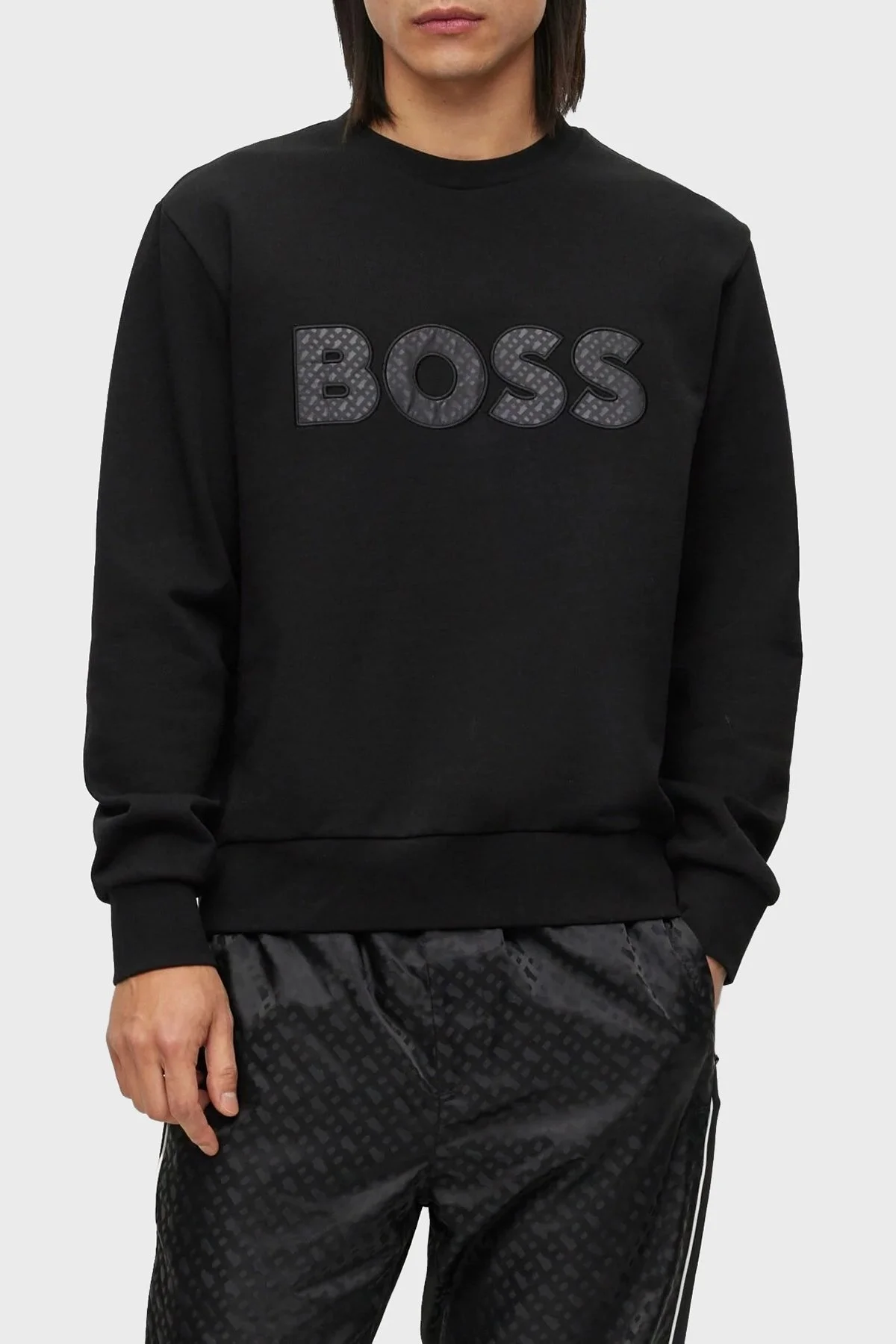 Boss Logolu Bisiklet Yaka Relaxed Fit % 100 Pamuk Erkek Sweat 50494091 001 SİYAH - 1
