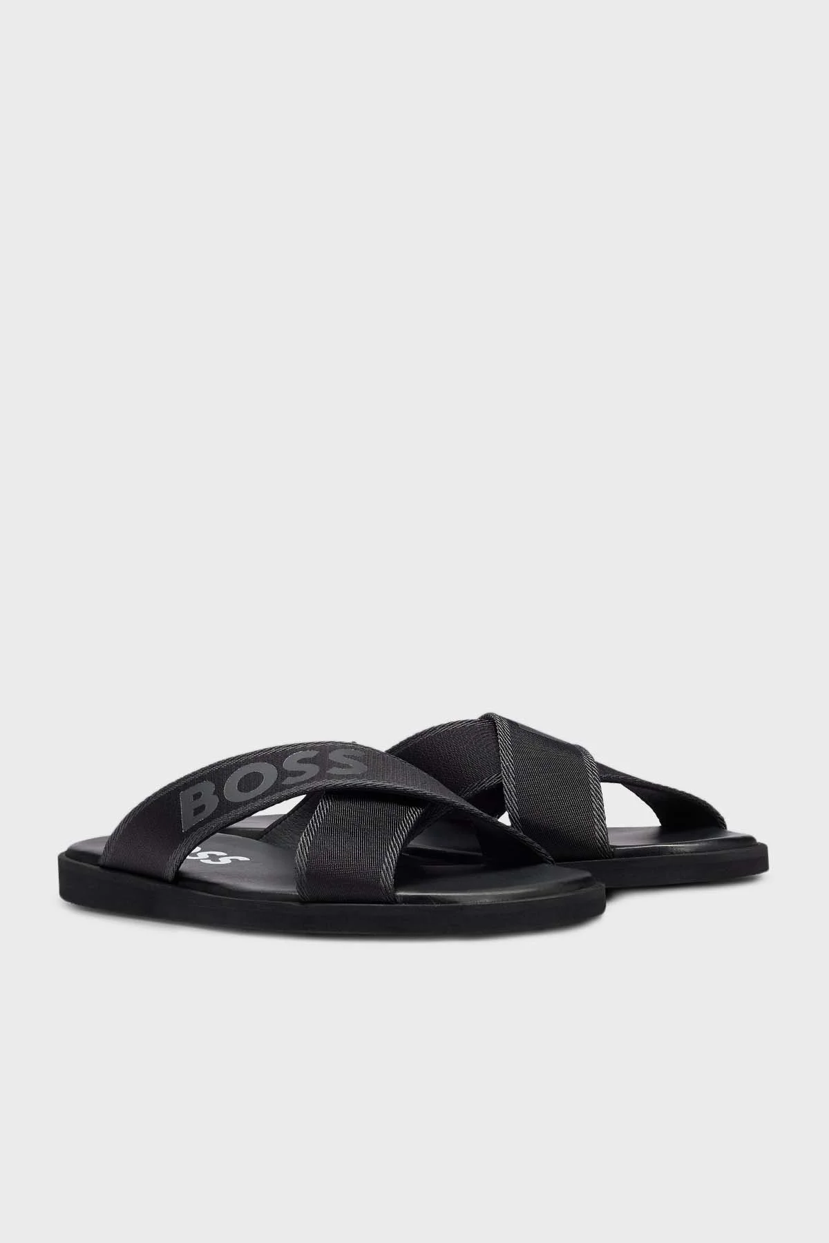 Boss Logolu Çapraz Bantlı Erkek Terlik 50493107 001 SİYAH - 2