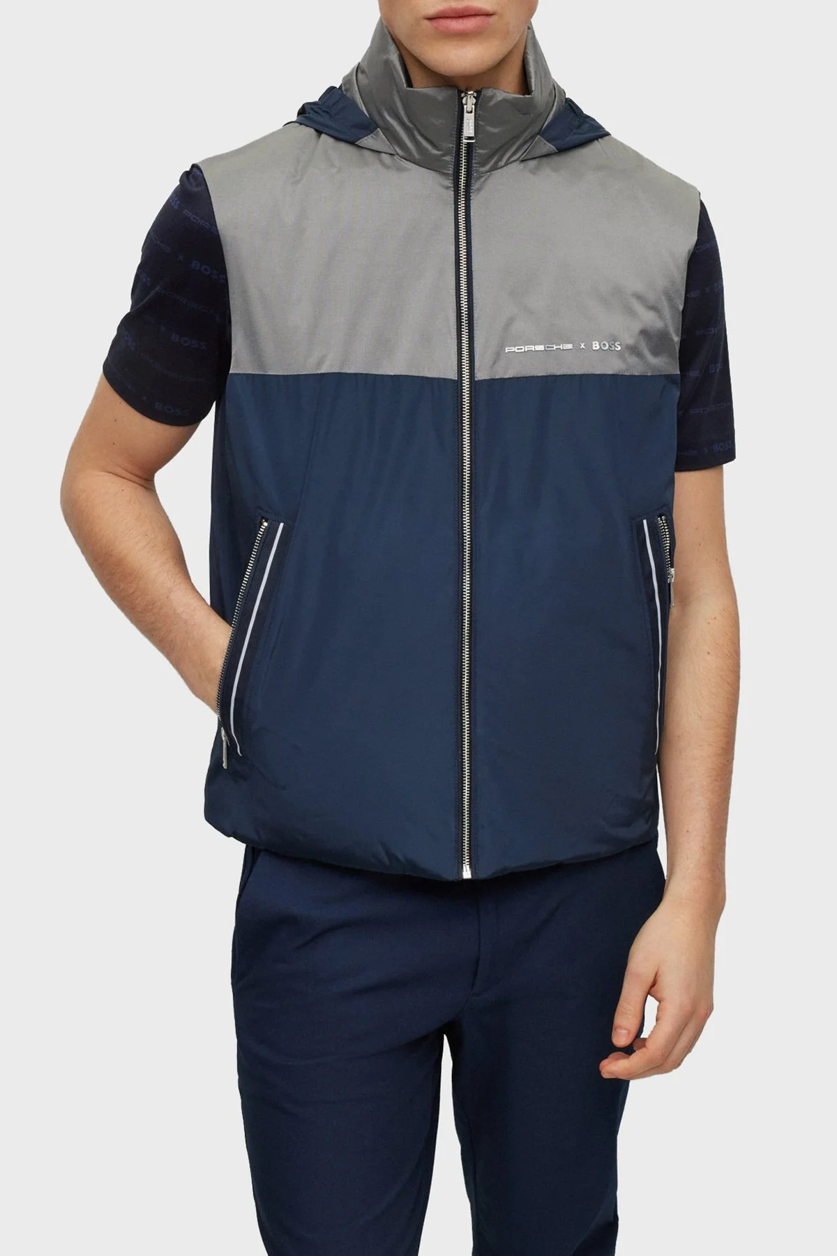 Boss Logolu Çift Taraflı Regular Fit Fermuarlı Dik Yaka Erkek Yelek 50490451 404 LACİVERT - 1