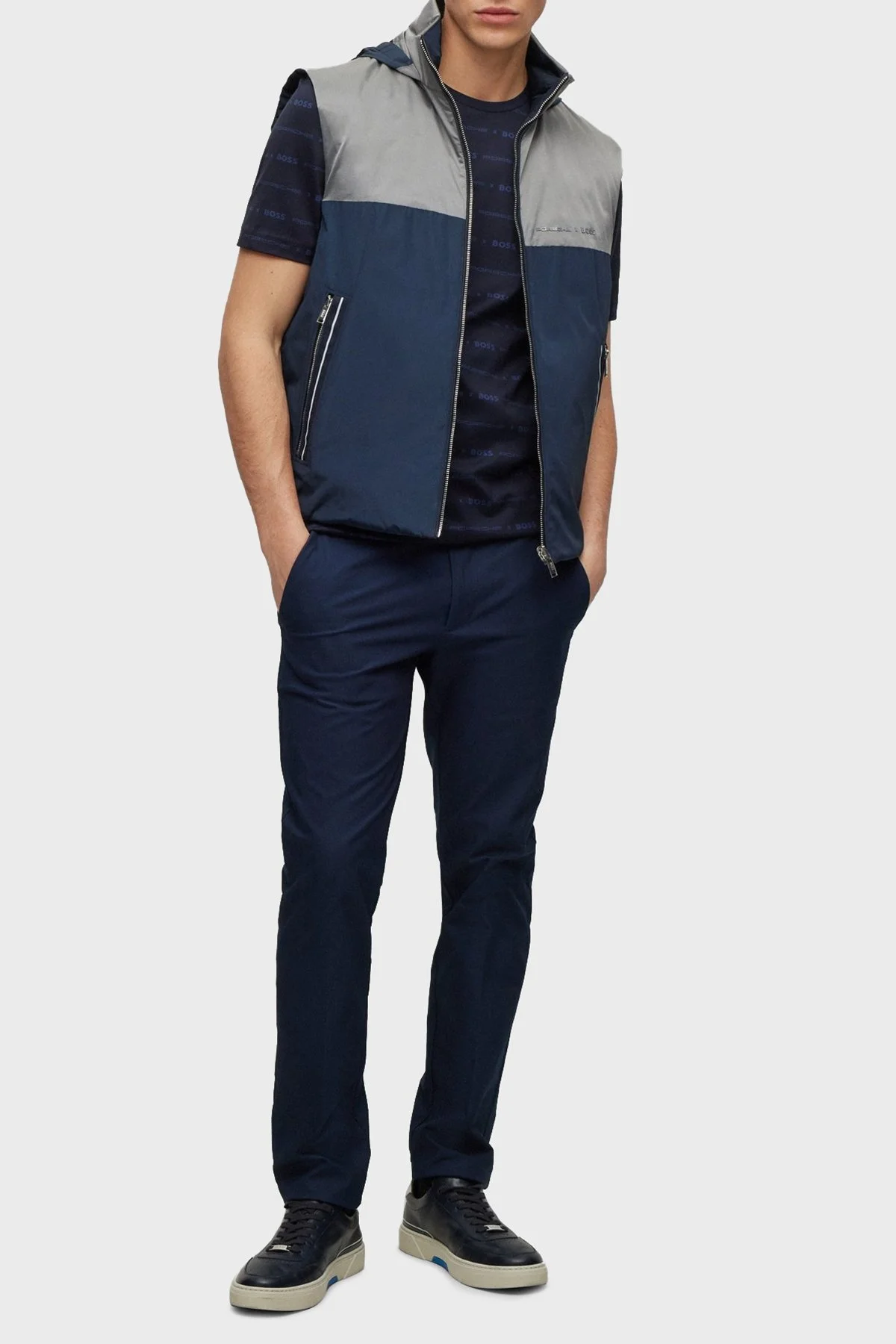 Boss Logolu Çift Taraflı Regular Fit Fermuarlı Dik Yaka Erkek Yelek 50490451 404 LACİVERT - 2