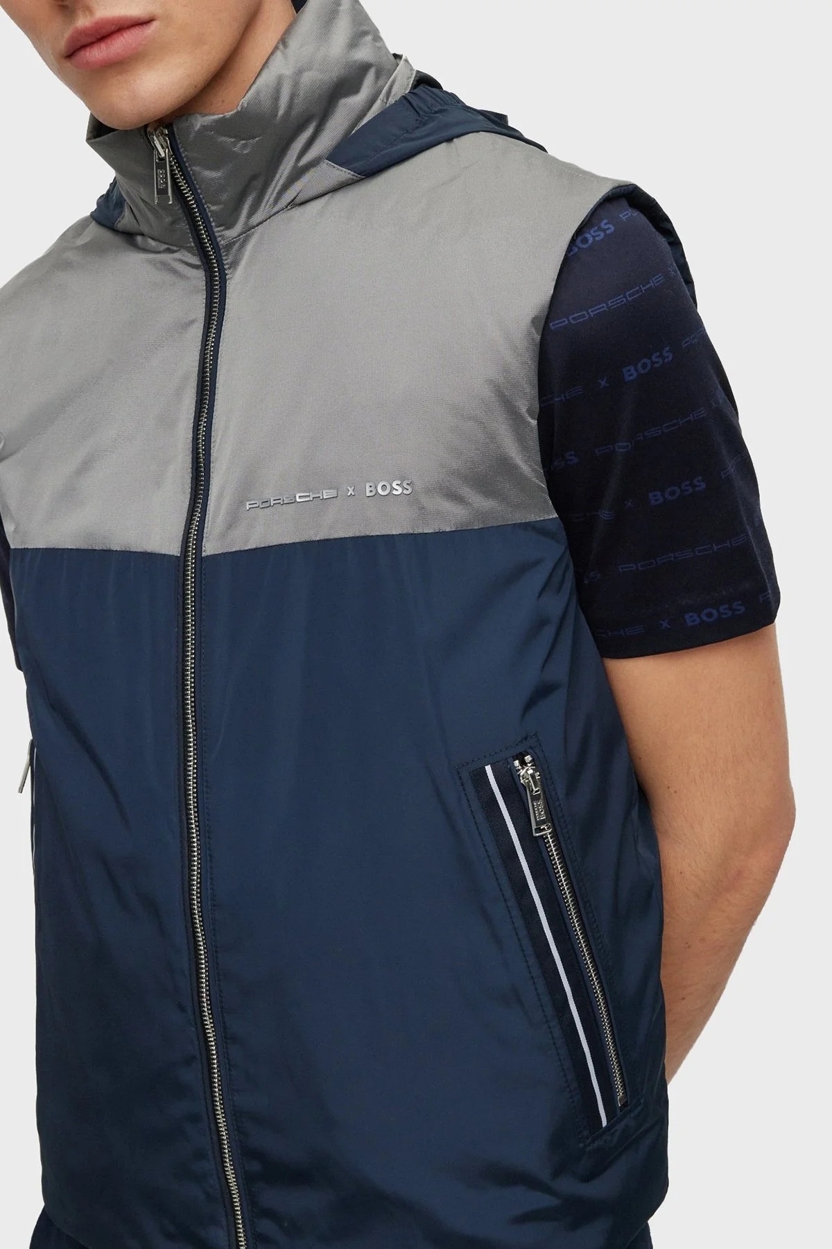 Boss Logolu Çift Taraflı Regular Fit Fermuarlı Dik Yaka Erkek Yelek 50490451 404 LACİVERT - 5