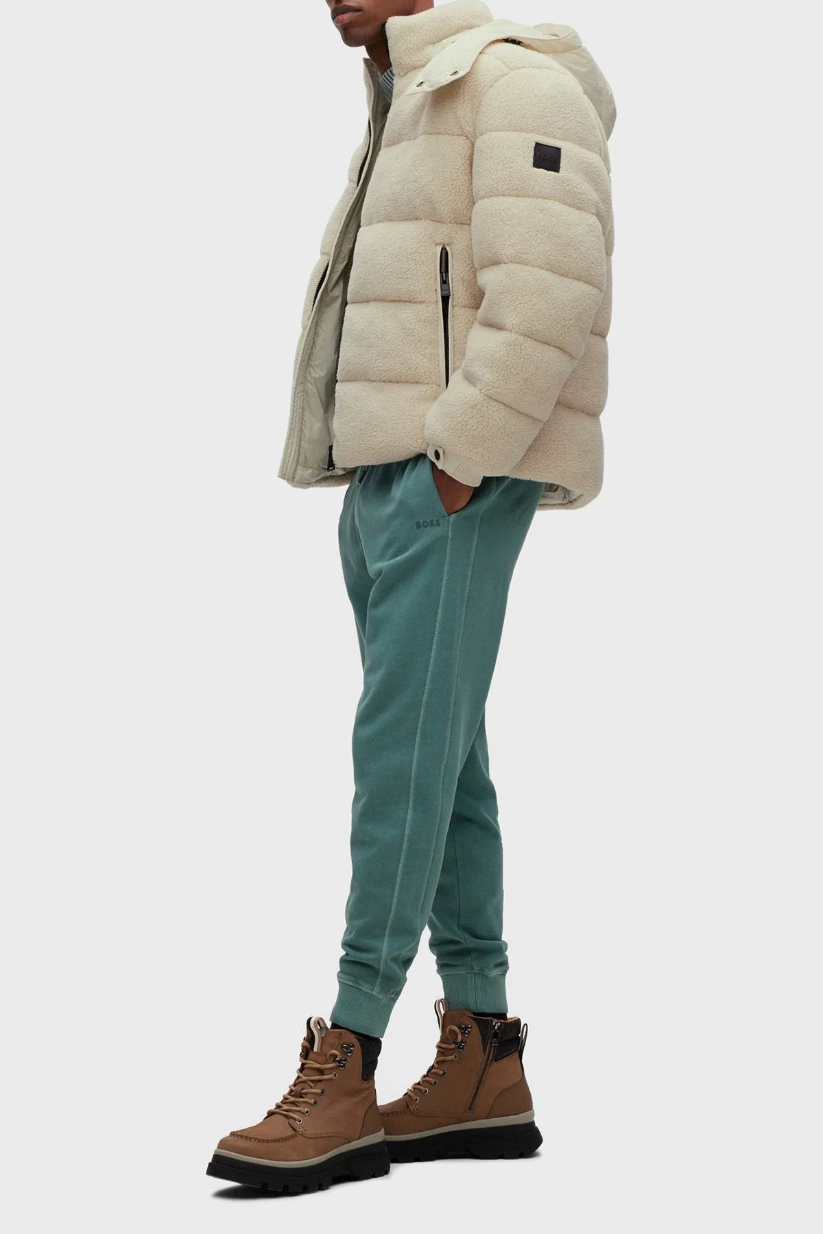Boss Logolu Çıkarılabilir Kapüşonlu Sherpa Polardan Relaxed Fit Erkek Mont 50476615 131 BEJ - 2