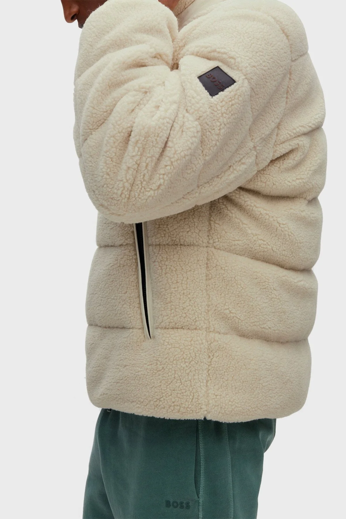 Boss Logolu Çıkarılabilir Kapüşonlu Sherpa Polardan Relaxed Fit Erkek Mont 50476615 131 BEJ - 4