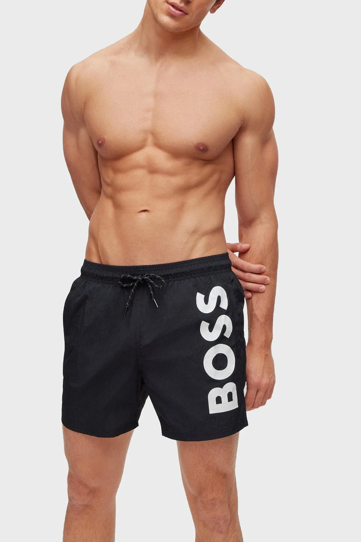 Boss Logolu Deniz Şortu Belden Bağlamalı Cepli Erkek Mayo Short 50469602 007 SİYAH-BEYAZ - 1