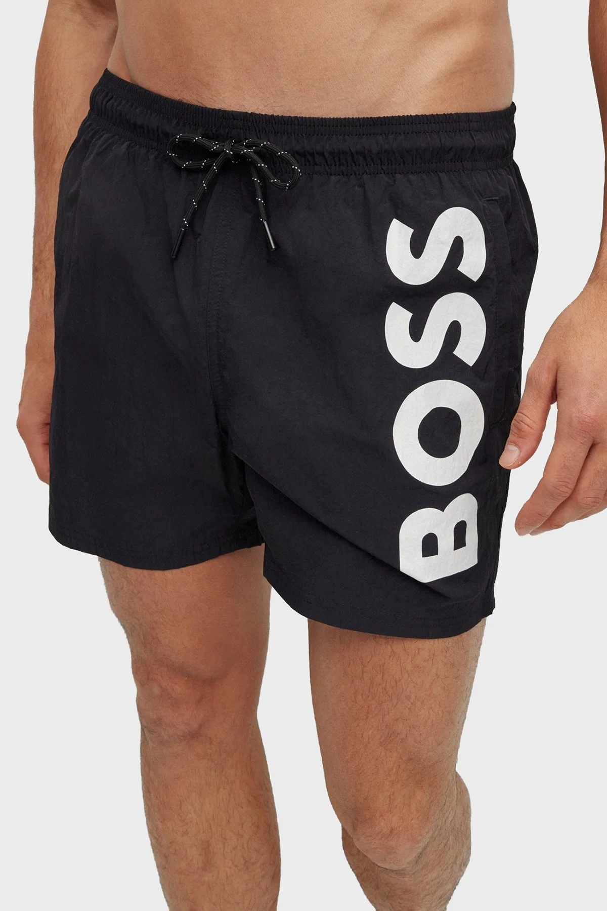 Boss Logolu Deniz Şortu Belden Bağlamalı Cepli Erkek Mayo Short 50469602 007 SİYAH-BEYAZ - 2