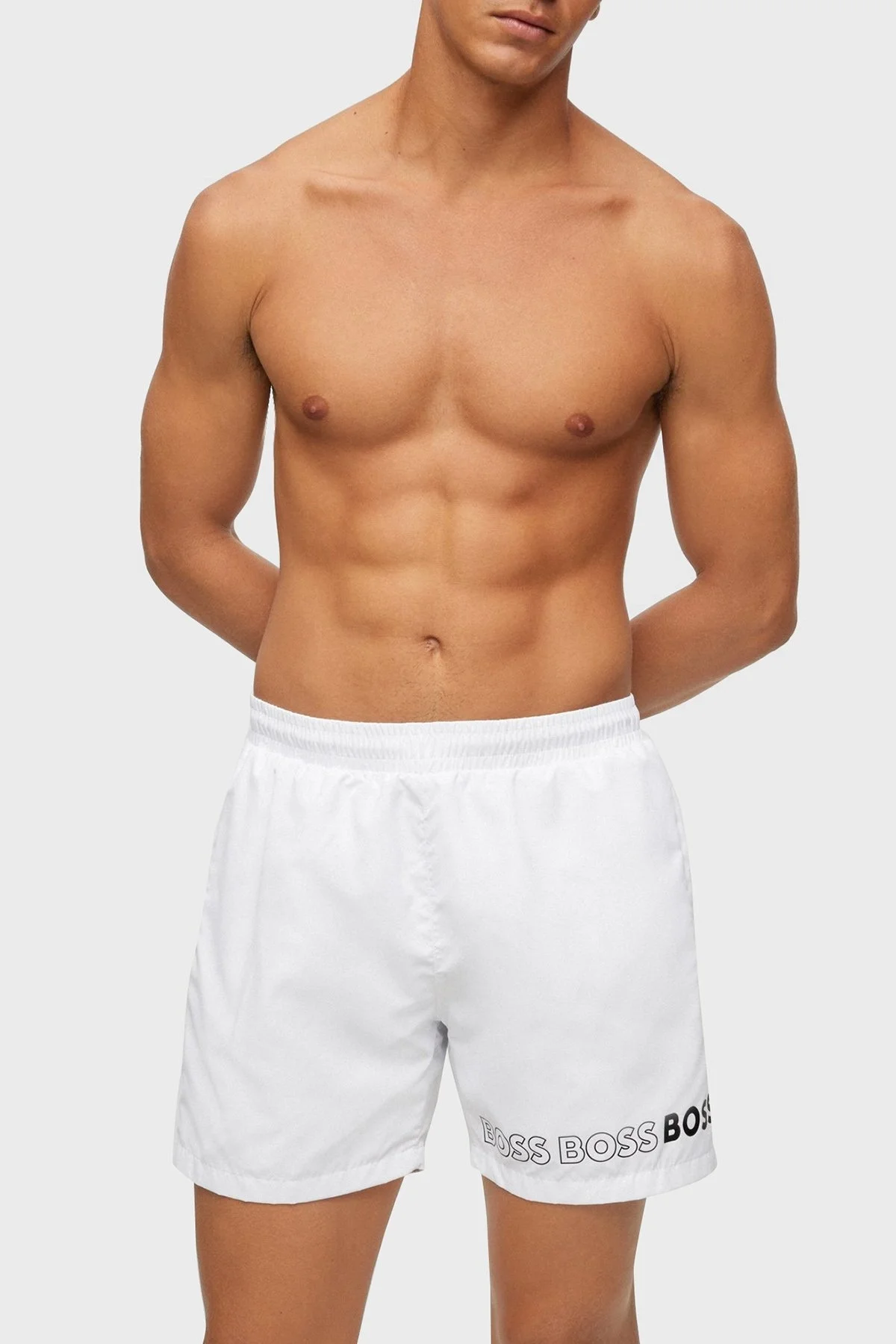Boss Logolu Deniz Şortu Cepli Erkek Mayo Short 50469300 100 BEYAZ - 1