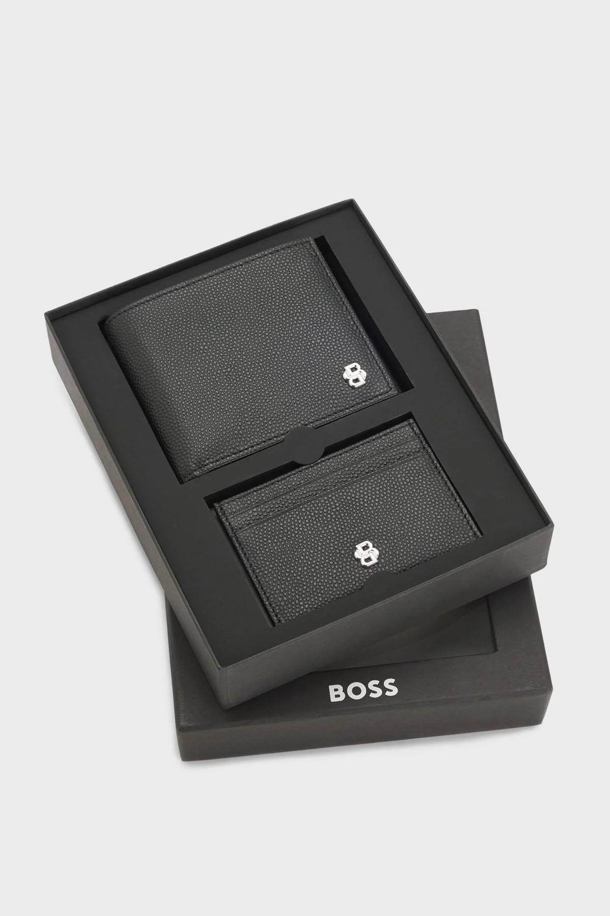 Boss Logolu Deri 2li Kartlık Cüzdan Seti Erkek Cüzdan Takım 50548800 001 SİYAH - 1