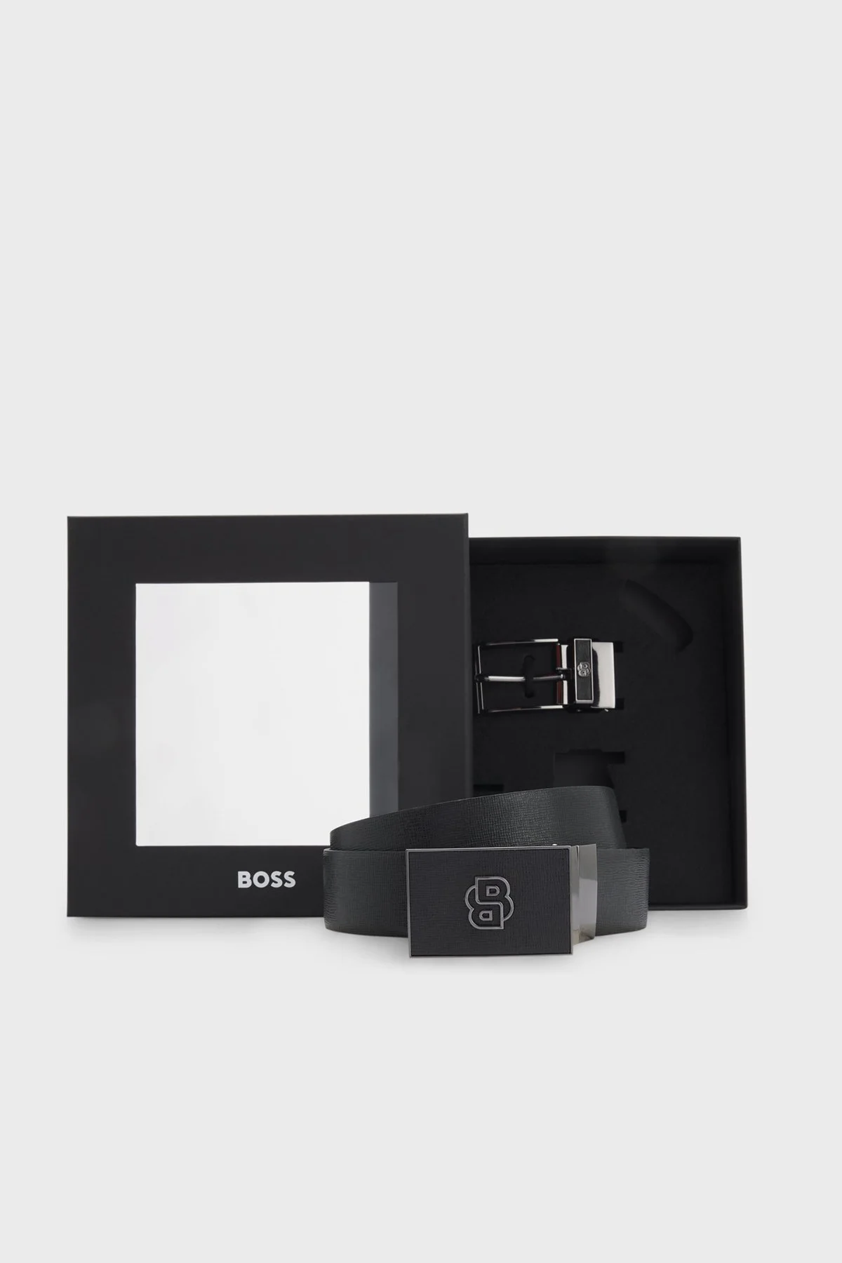 Boss Logolu Deri Çift Tokalı Erkek Kemer 50558761 001 SİYAH - 1