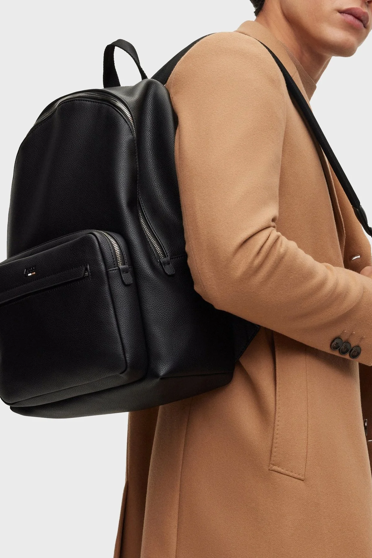 Boss Logolu Fermuarlı Erkek Sırt Çantası 50490864 001 SİYAH - 3