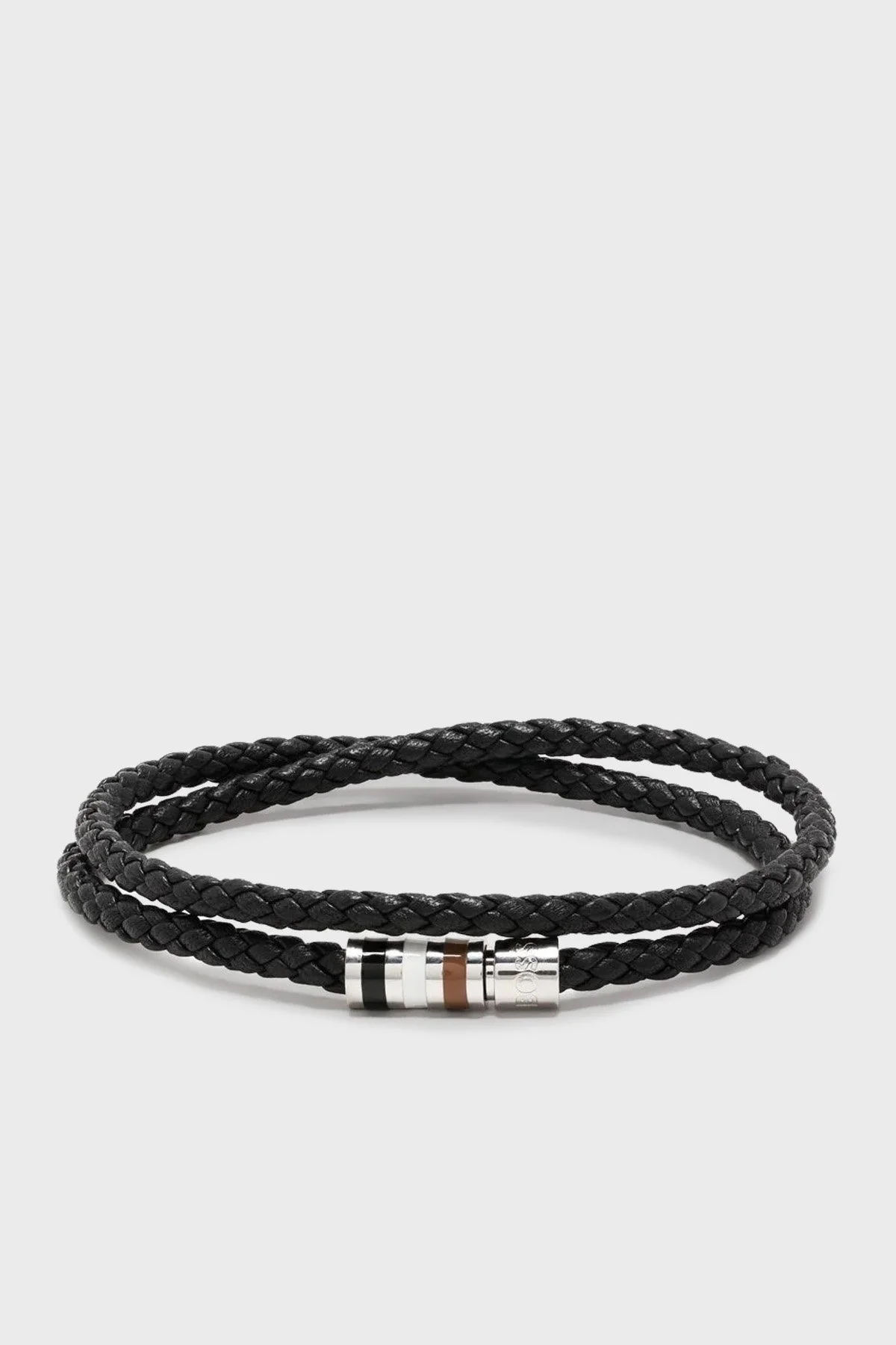 Boss Logolu Hakiki Deri Örgü Erkek Bileklik 50491951 001 SİYAH - 1