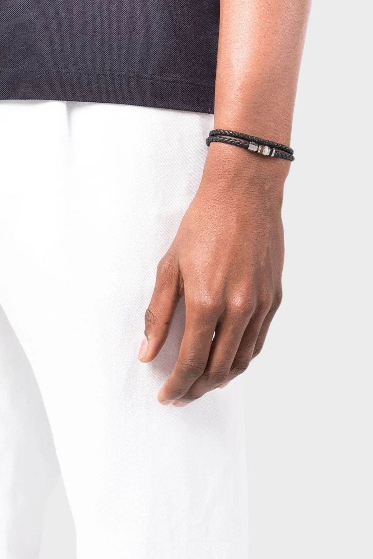 Boss Logolu Hakiki Deri Örgü Erkek Bileklik 50491951 001 SİYAH - 2