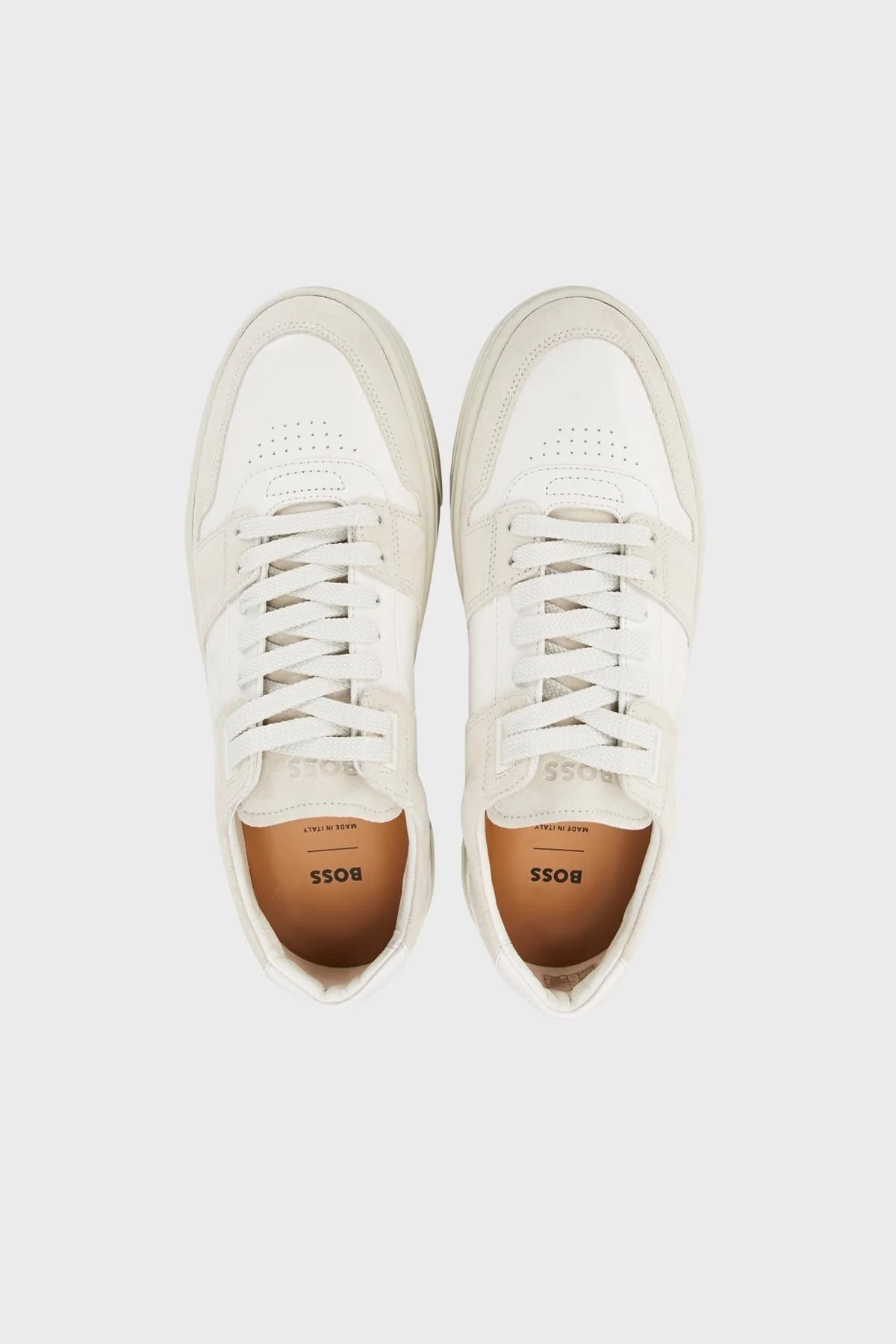 Boss Logolu Hakiki Deri Süet Sneaker Erkek Ayakkabı 50517057 110 BEYAZ - 5