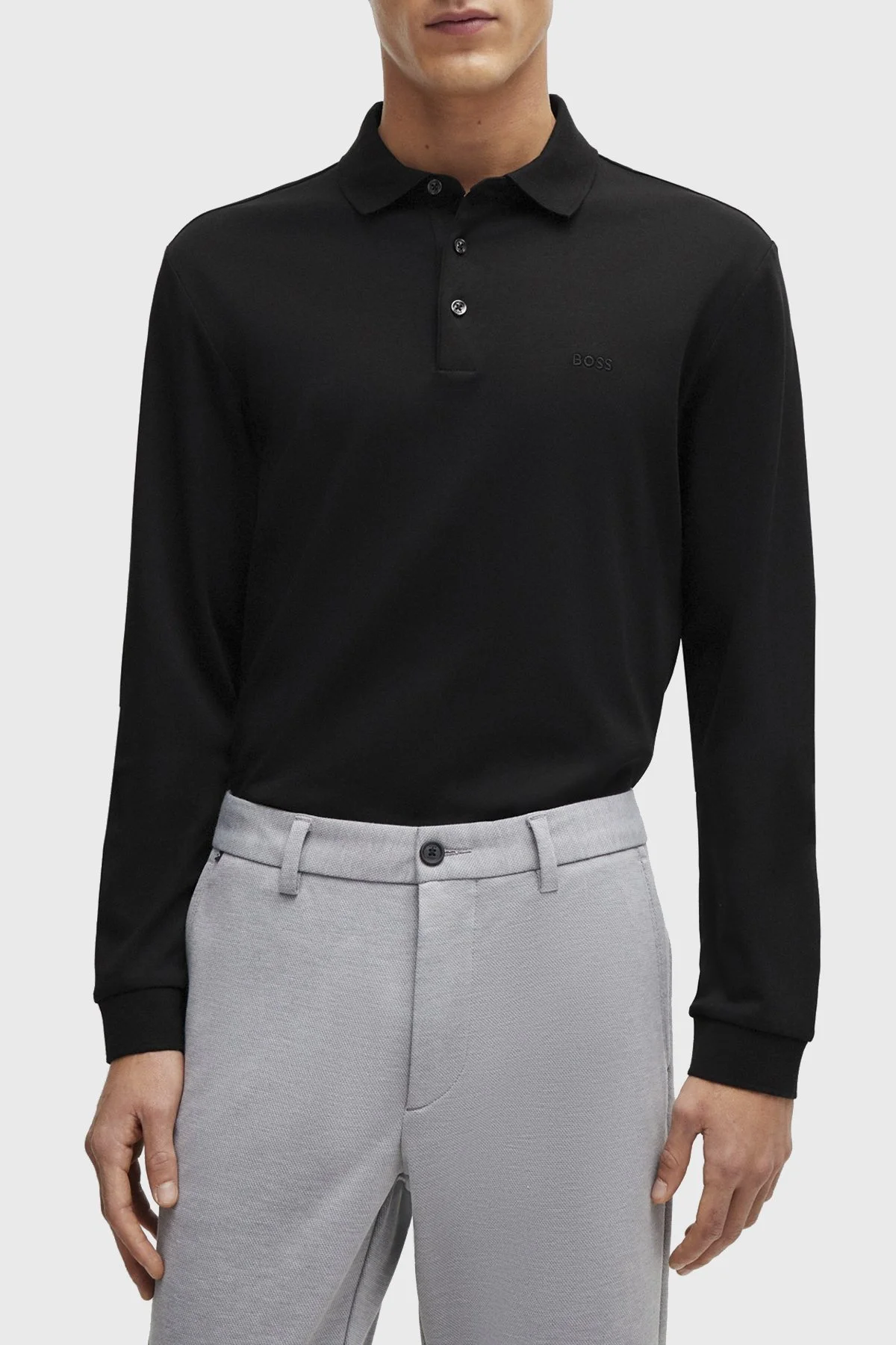 Boss Logolu İnterlok Pamuklu Erkek Polo Yaka Sweat 50468392 001 SİYAH - 1