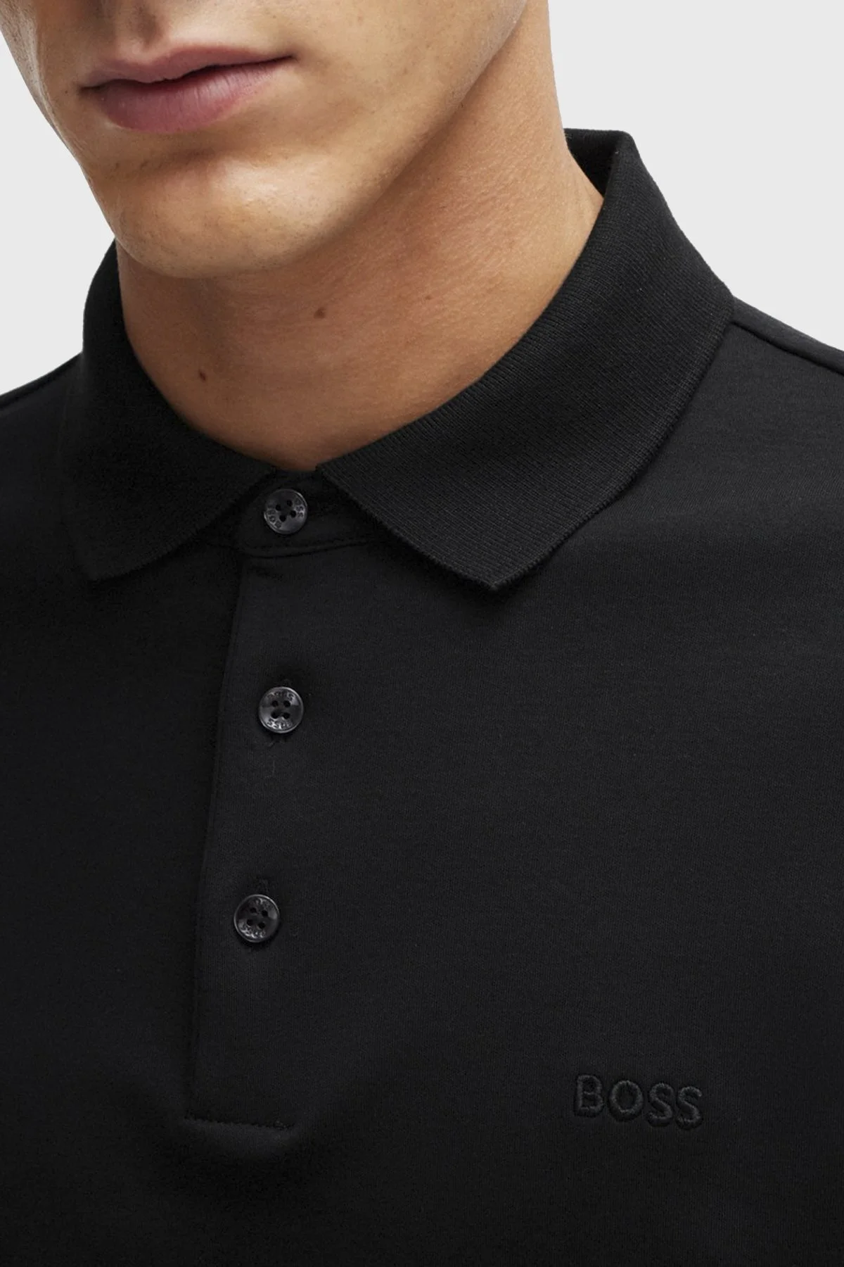 Boss Logolu İnterlok Pamuklu Erkek Polo Yaka Sweat 50468392 001 SİYAH - 4
