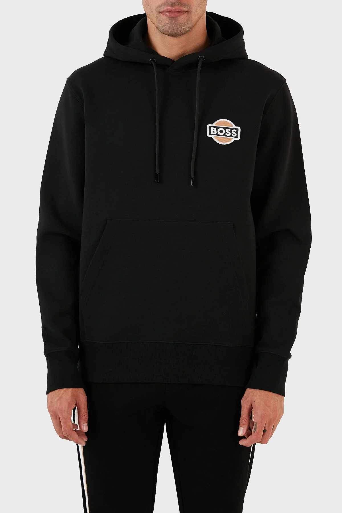Boss Logolu Kapüşonlu Kanguru Cepli Pamuklu Regular Fit Erkek Sweat 50494962 001 SİYAH - 1