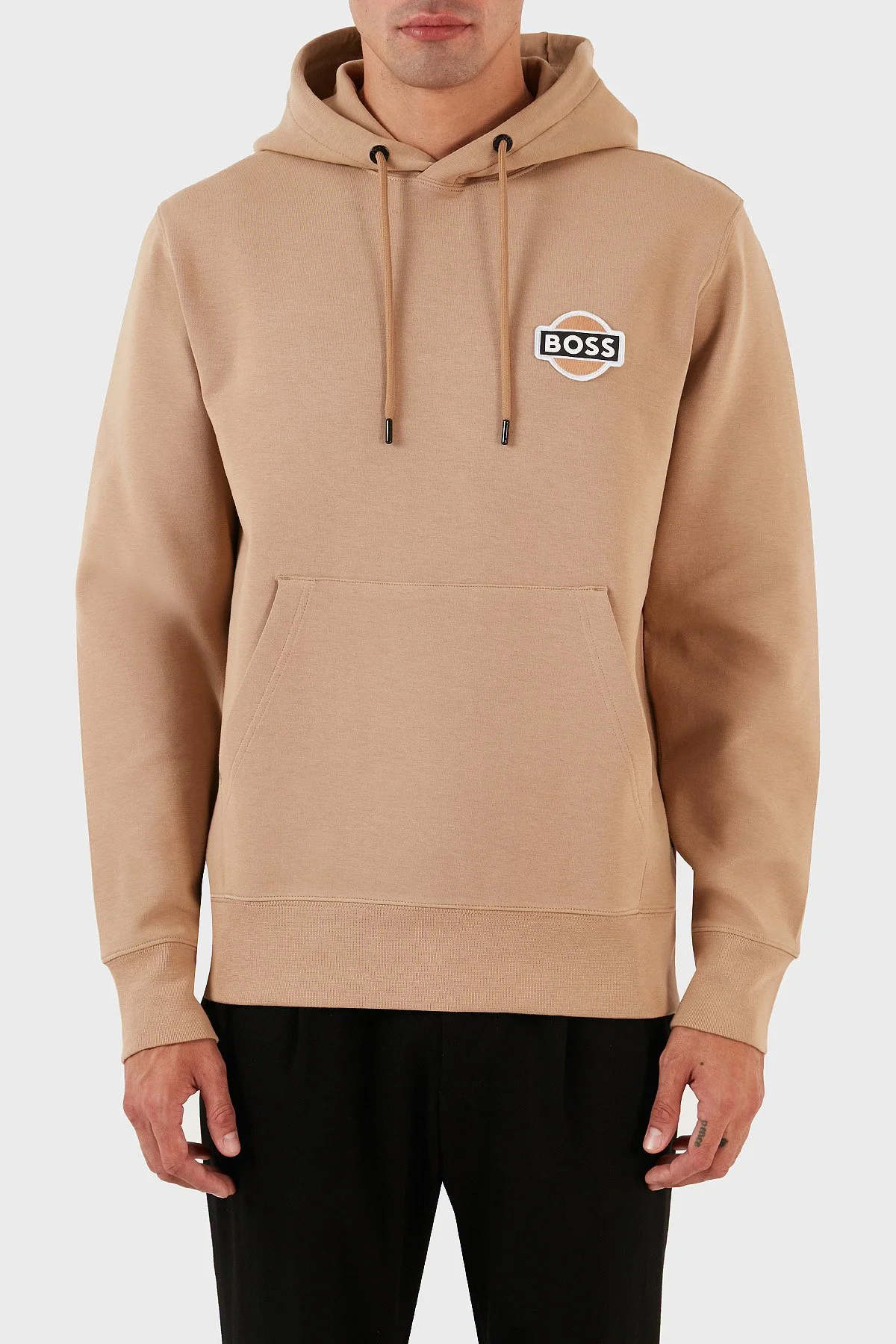Boss Logolu Kapüşonlu Kanguru Cepli Pamuklu Regular Fit Erkek Sweat 50494962 260 BEJ - 1