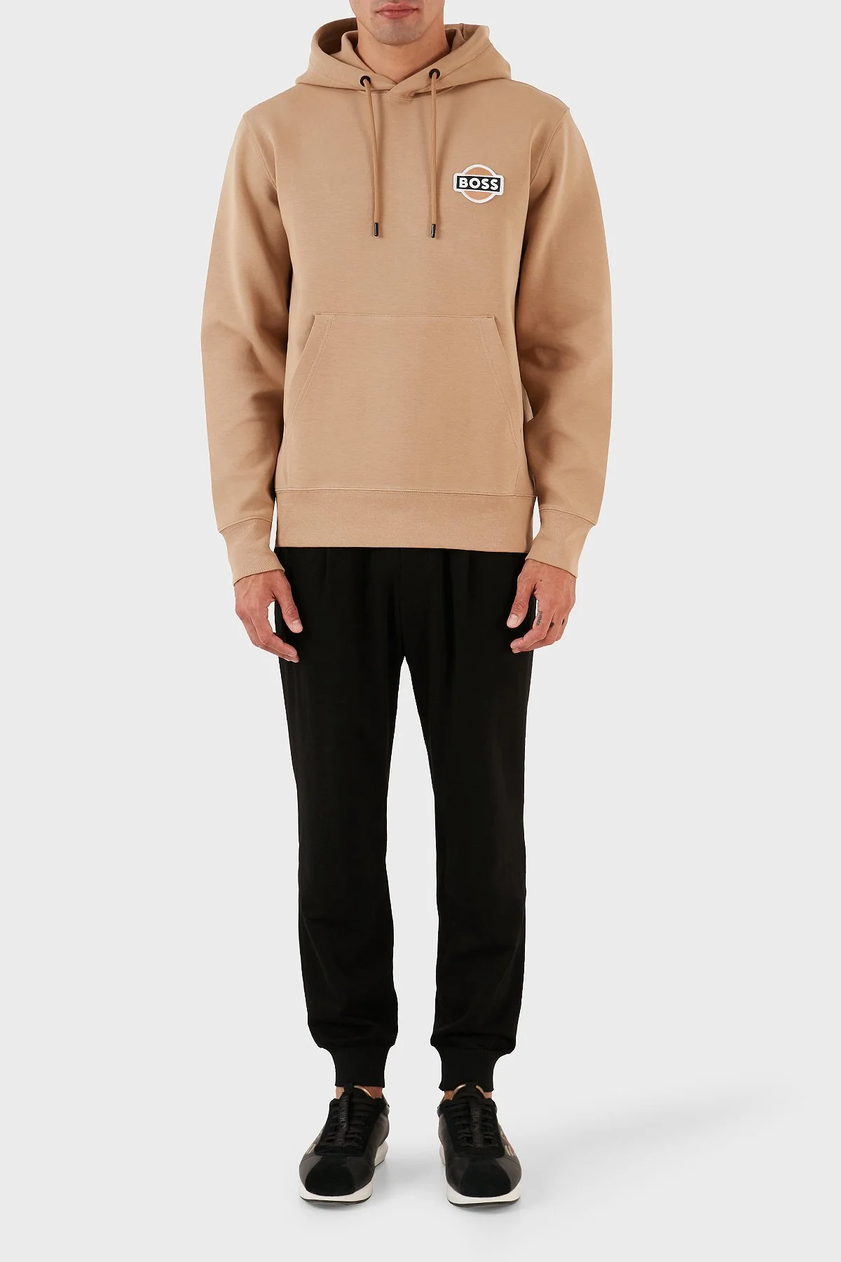 Boss Logolu Kapüşonlu Kanguru Cepli Pamuklu Regular Fit Erkek Sweat 50494962 260 BEJ - 4