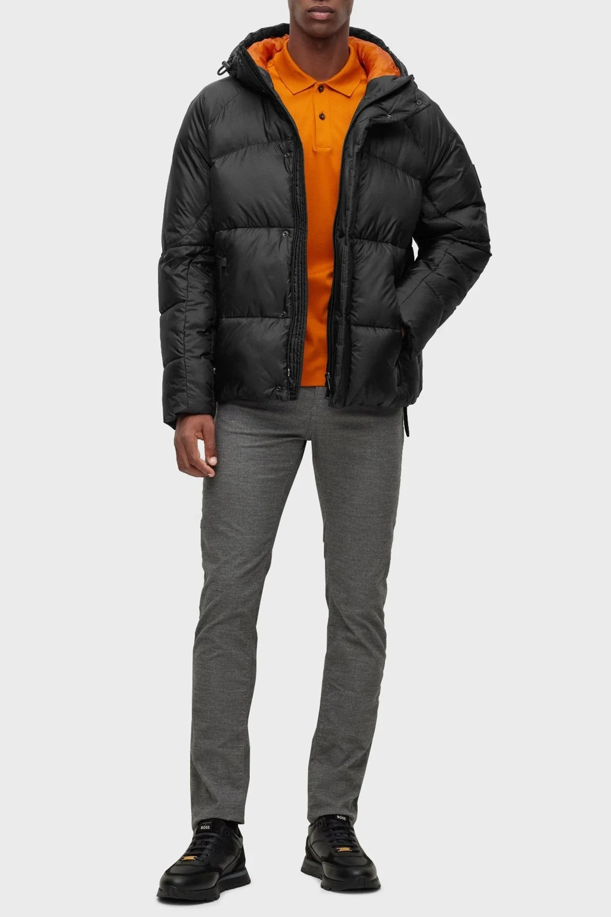 Boss Logolu Oversize Kapüşonlu Fermuarlı Erkek Mont 50476119 001 SİYAH - 2