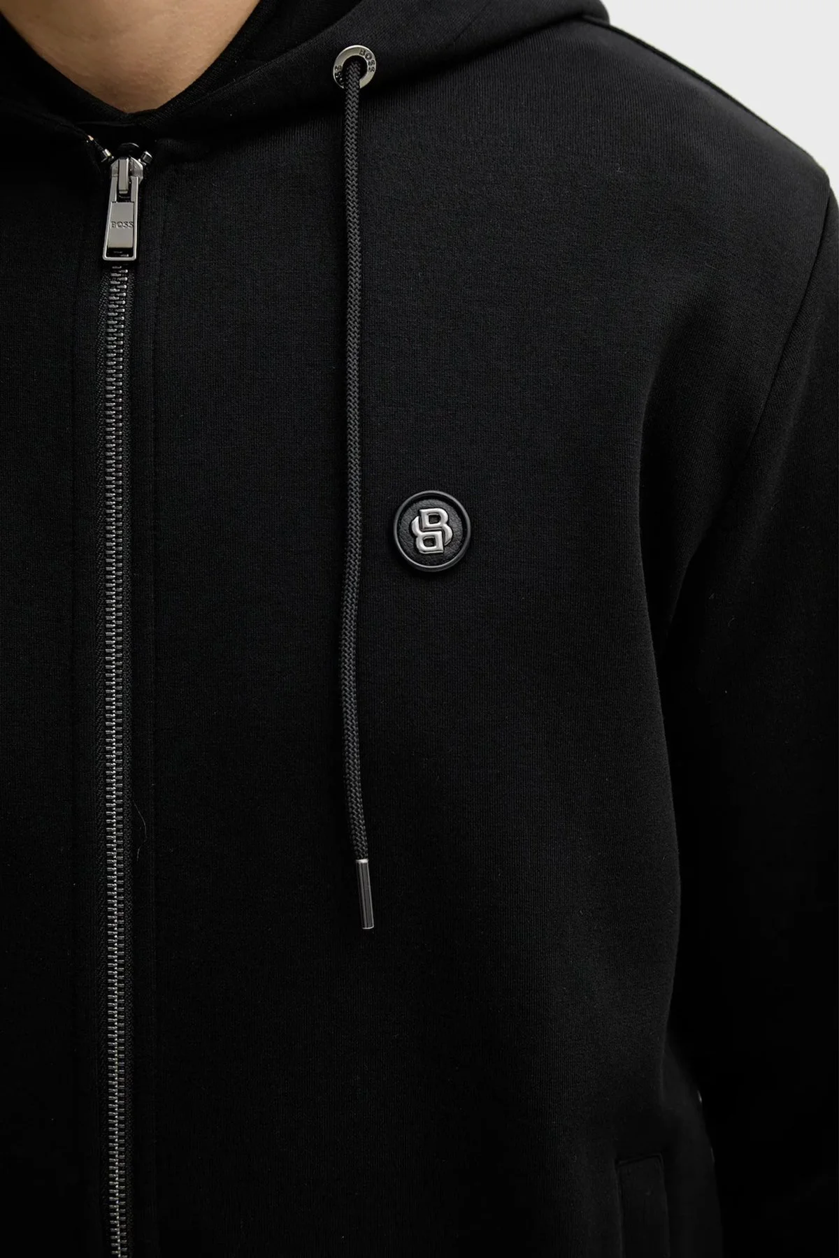 Boss Logolu Pamuk Karışımlı Regular Fit Kapüşonlu Fermuarlı Erkek Sweat 50555851 001 SİYAH - 5