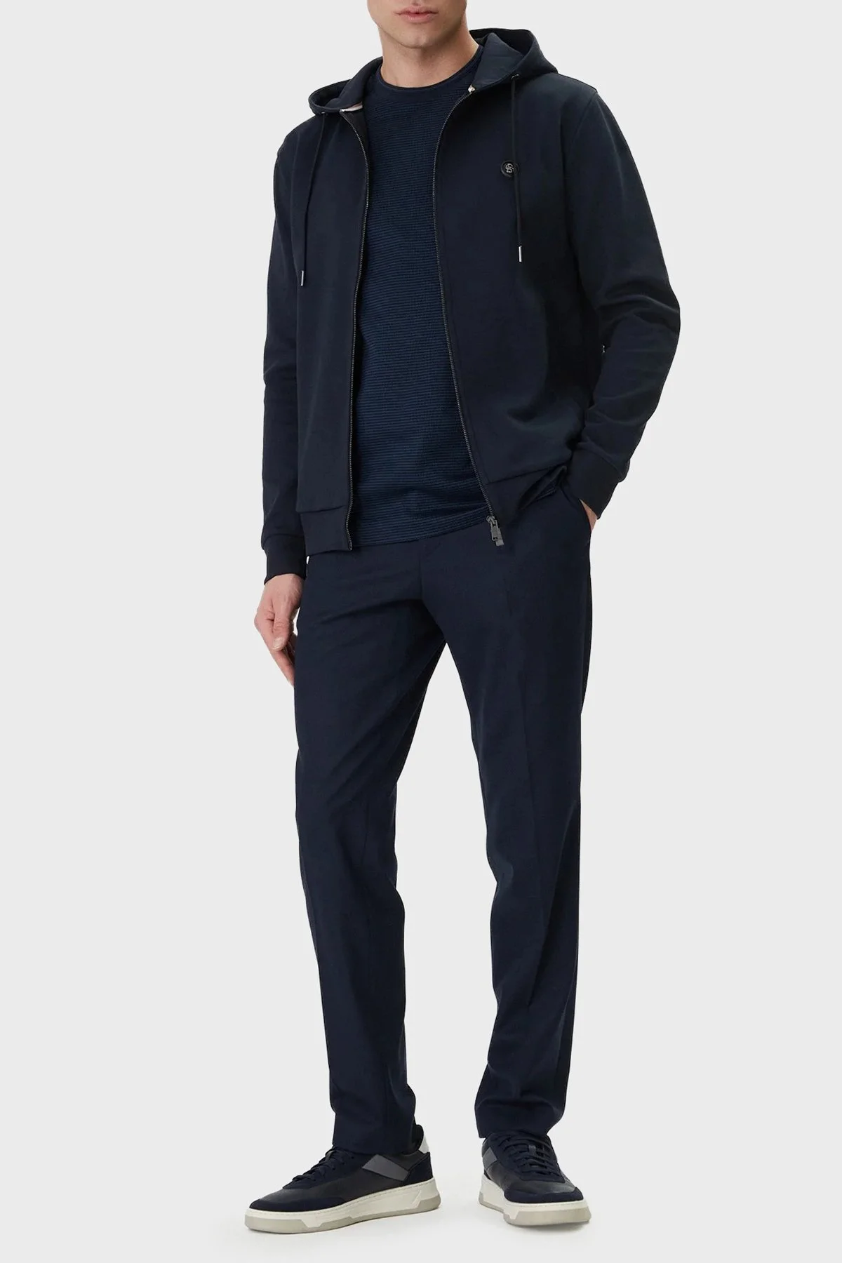 Boss Logolu Pamuk Karışımlı Regular Fit Kapüşonlu Fermuarlı Erkek Sweat 50555851 404 Lacivert - 2