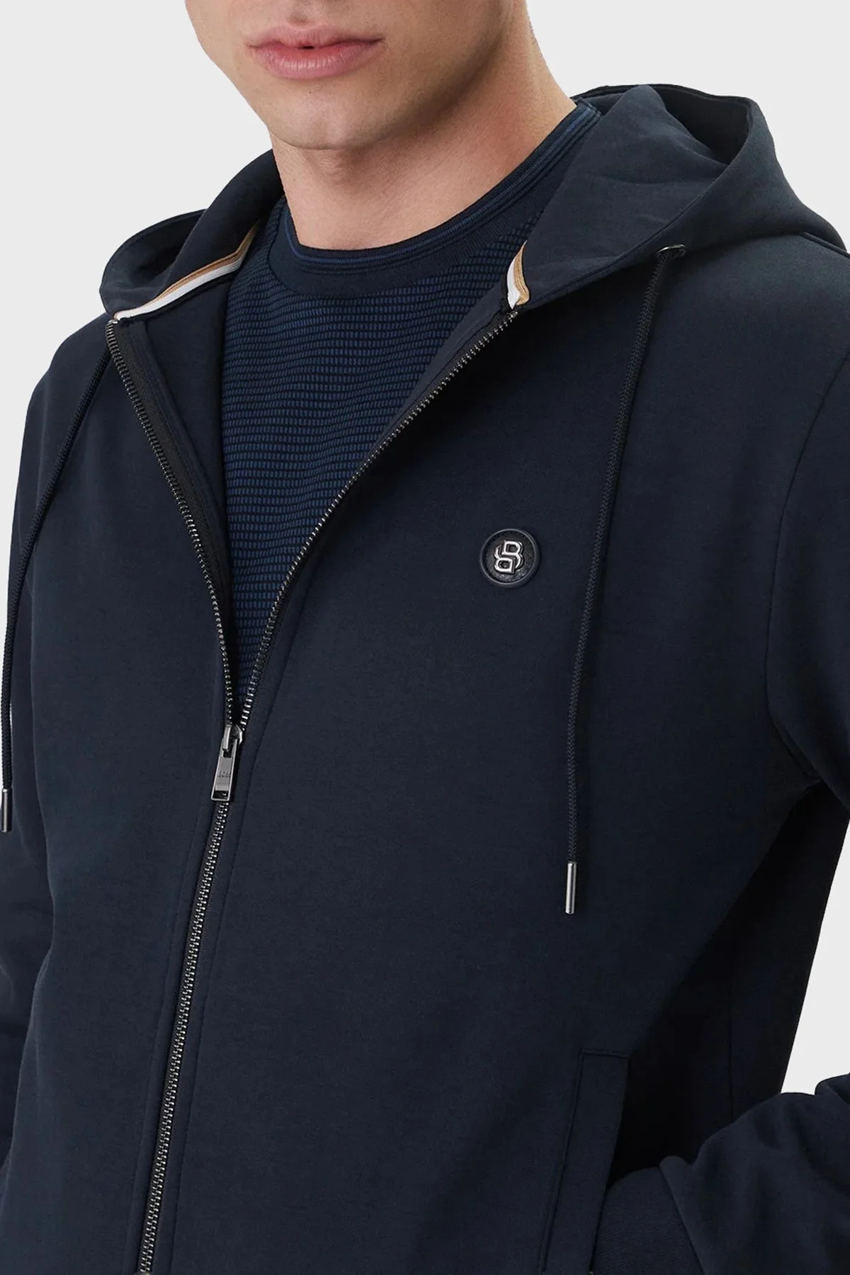 Boss Logolu Pamuk Karışımlı Regular Fit Kapüşonlu Fermuarlı Erkek Sweat 50555851 404 Lacivert - 4