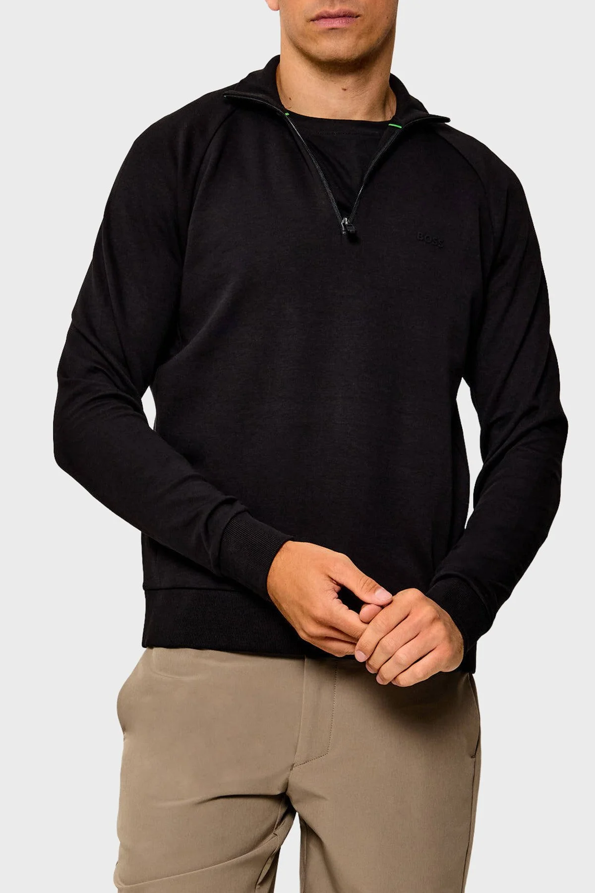Boss Logolu Pamuk Karışımlı Yarım Fermuarlı Dik Yaka Erkek Sweat 50565306 001 Siyah - 1