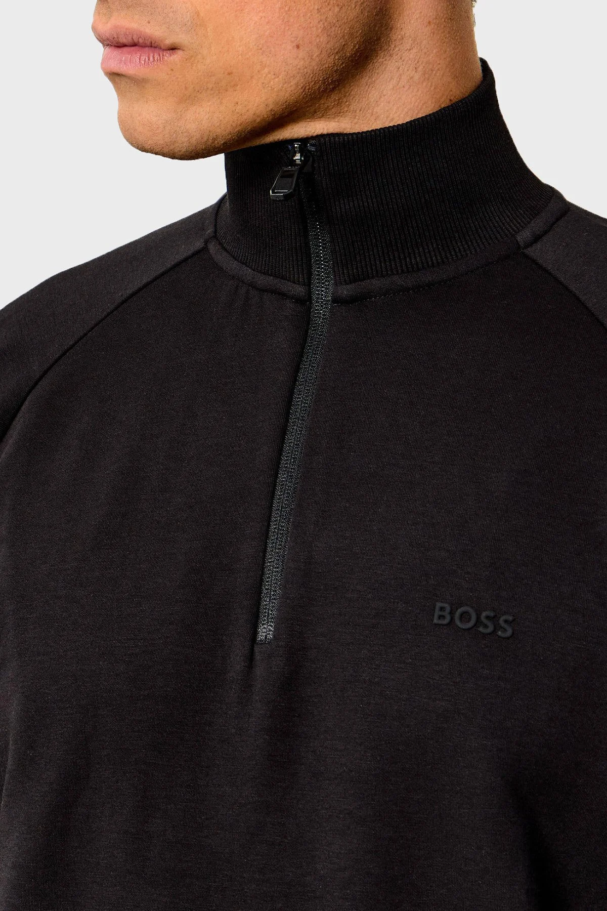 Boss Logolu Pamuk Karışımlı Yarım Fermuarlı Dik Yaka Erkek Sweat 50565306 001 Siyah - 4