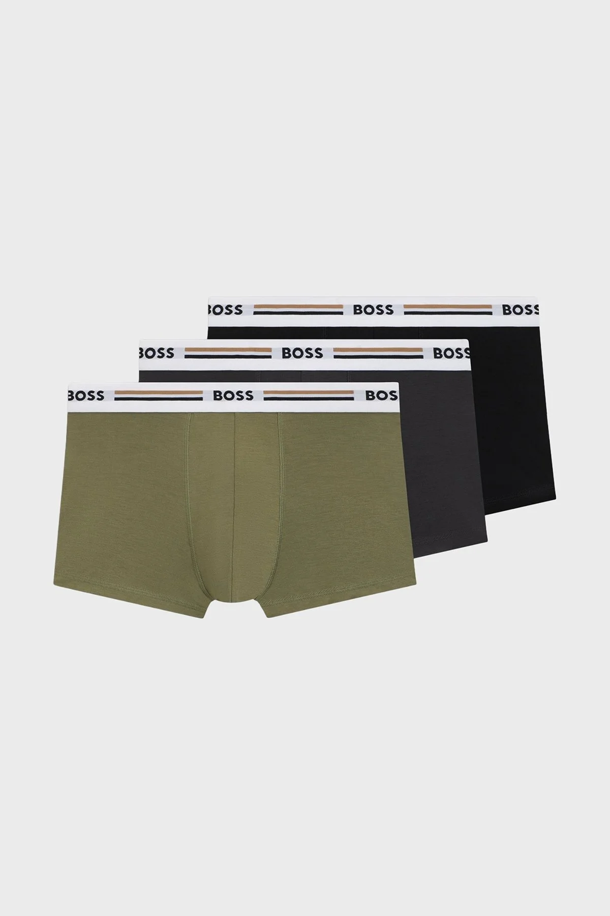 Boss Logolu Pamuklu 3 Pack Erkek Boxer 50492200 961 Siyah-Haki-Antrasit - 1