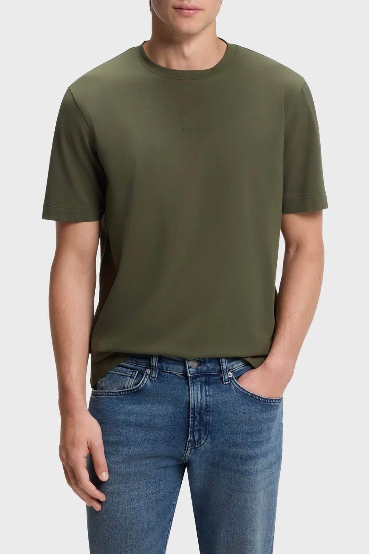 Boss Logolu Pamuklu Bisiklet Yaka Erkek T Shirt 50473278 325 Haki - 1
