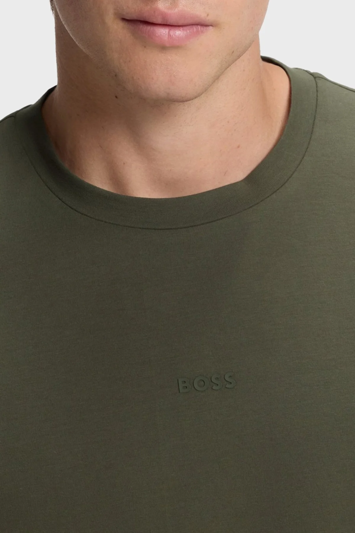 Boss Logolu Pamuklu Bisiklet Yaka Erkek T Shirt 50473278 325 Haki - 4