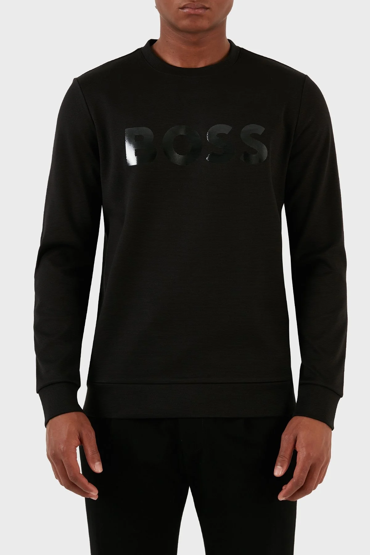 Boss Logolu Pamuklu Bisiklet Yaka Relaxed Fit Erkek Sweat 50501198 001 SİYAH - 1
