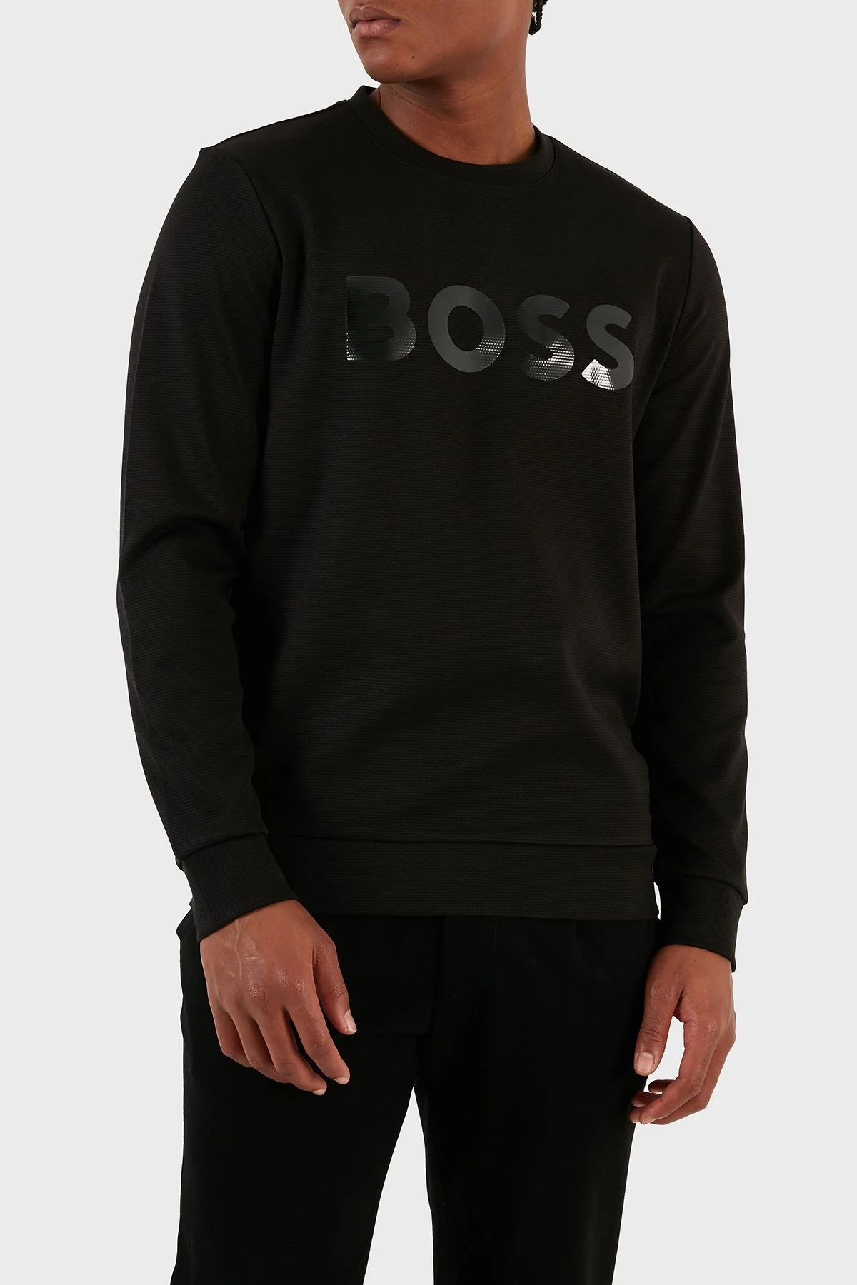 Boss Logolu Pamuklu Bisiklet Yaka Relaxed Fit Erkek Sweat 50501198 001 SİYAH - 2