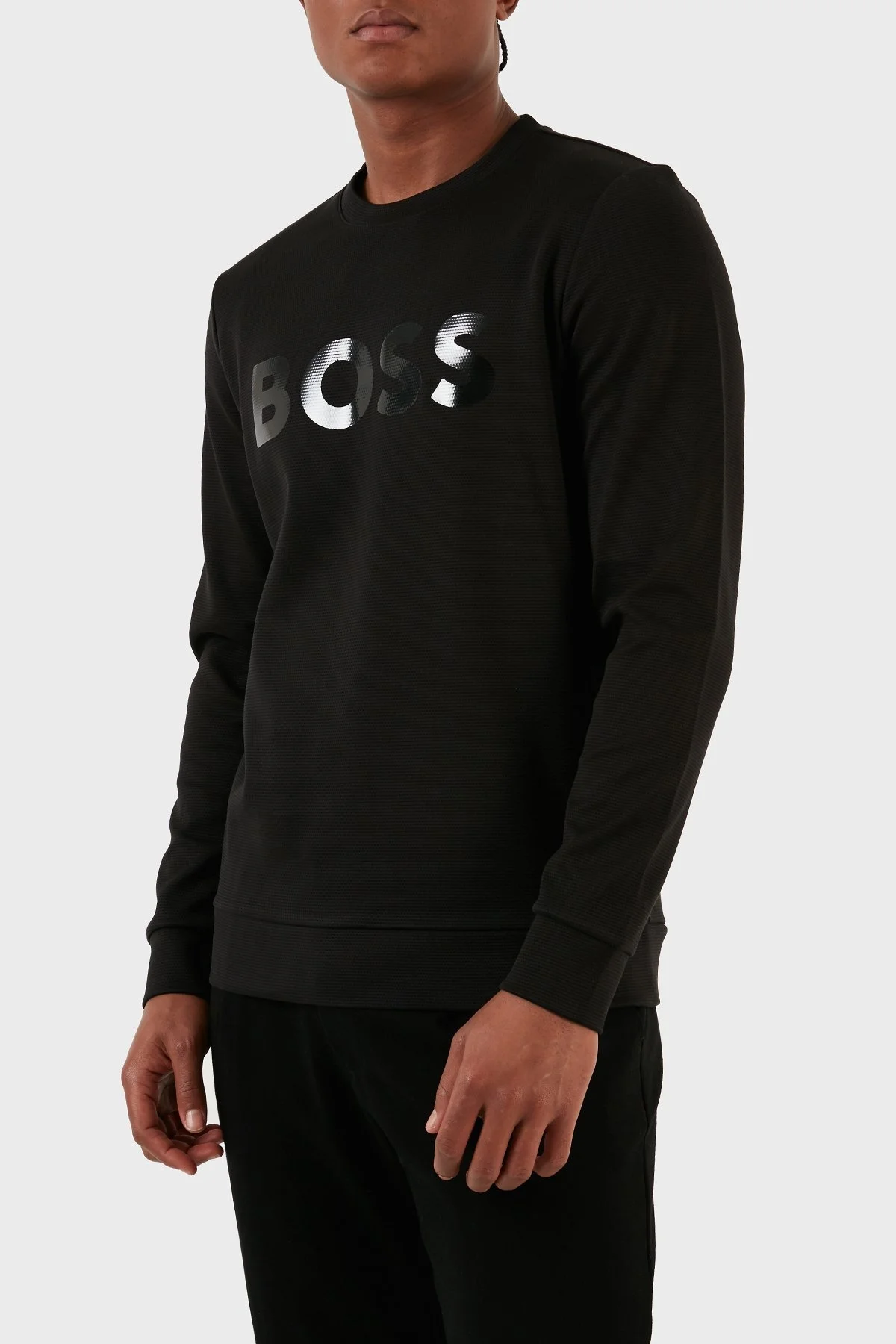 Boss Logolu Pamuklu Bisiklet Yaka Relaxed Fit Erkek Sweat 50501198 001 SİYAH - 3