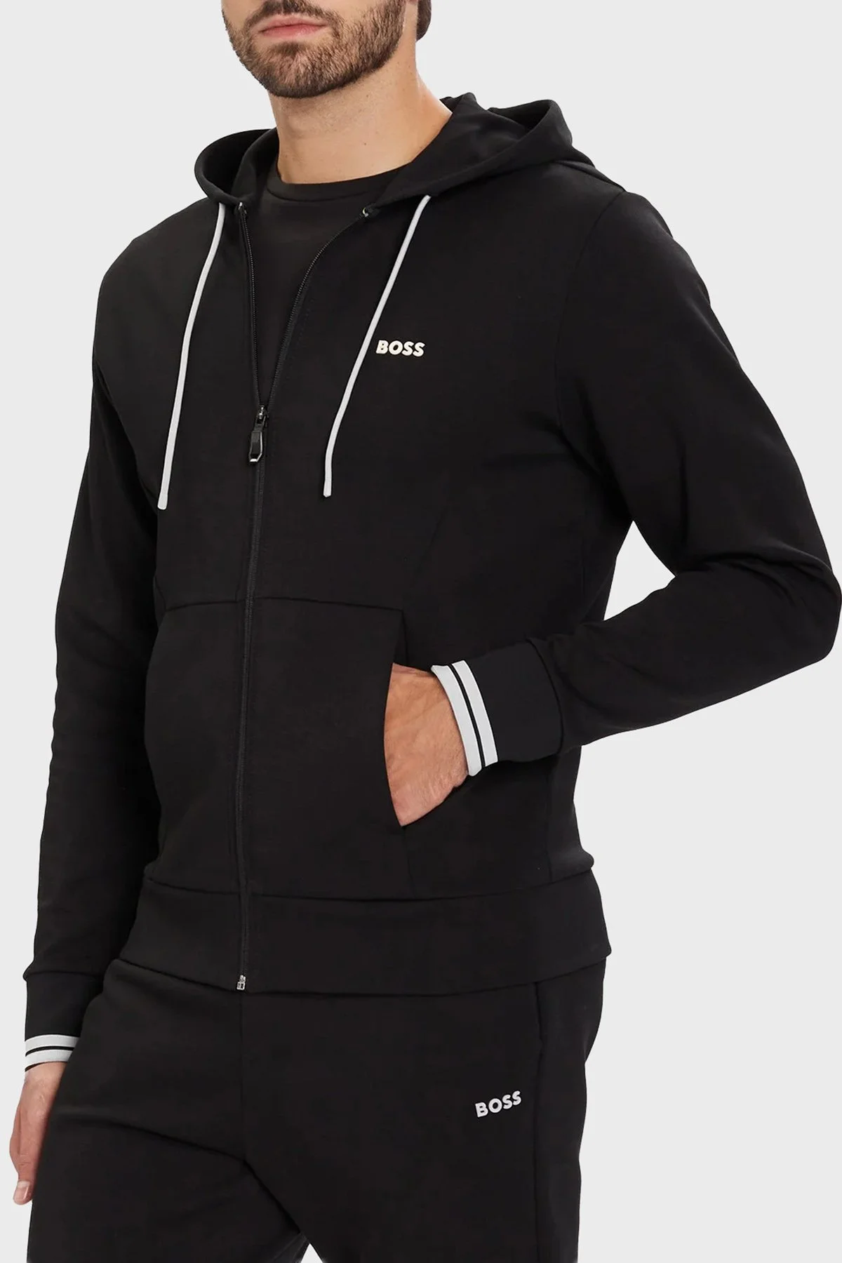 Boss Logolu Pamuklu Çizgi Detaylı Regular Fit Erkek Eşofman Takımı 50555433 001 SİYAH - 3