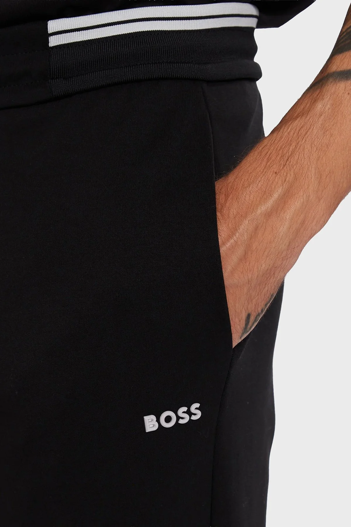 Boss Logolu Pamuklu Çizgi Detaylı Regular Fit Erkek Eşofman Takımı 50555433 001 SİYAH - 6