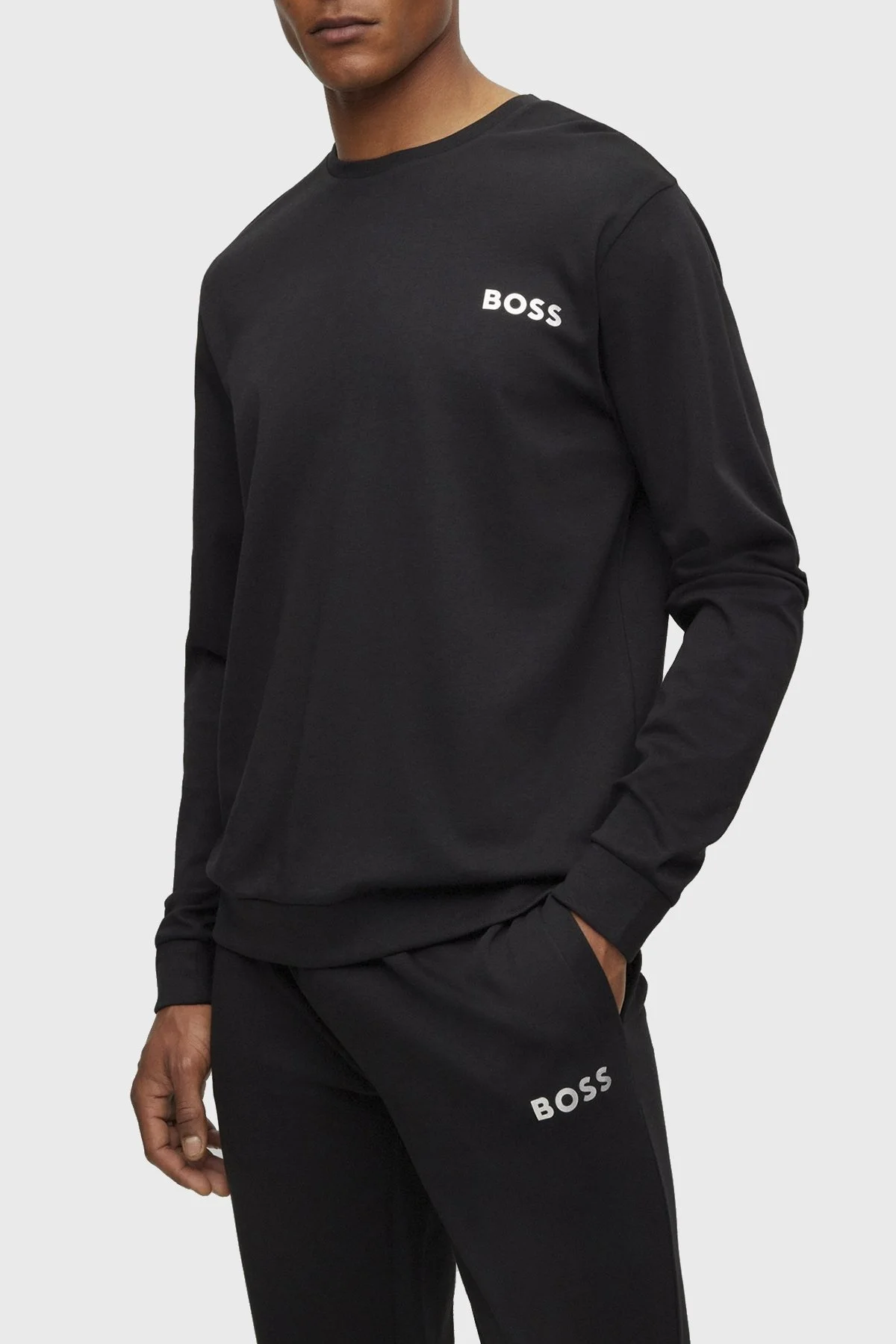 Boss Logolu Pamuklu Elastik Bel Bantlı Bisiklet Yaka Erkek Pijama Takımı 50501737 001 SİYAH - 3