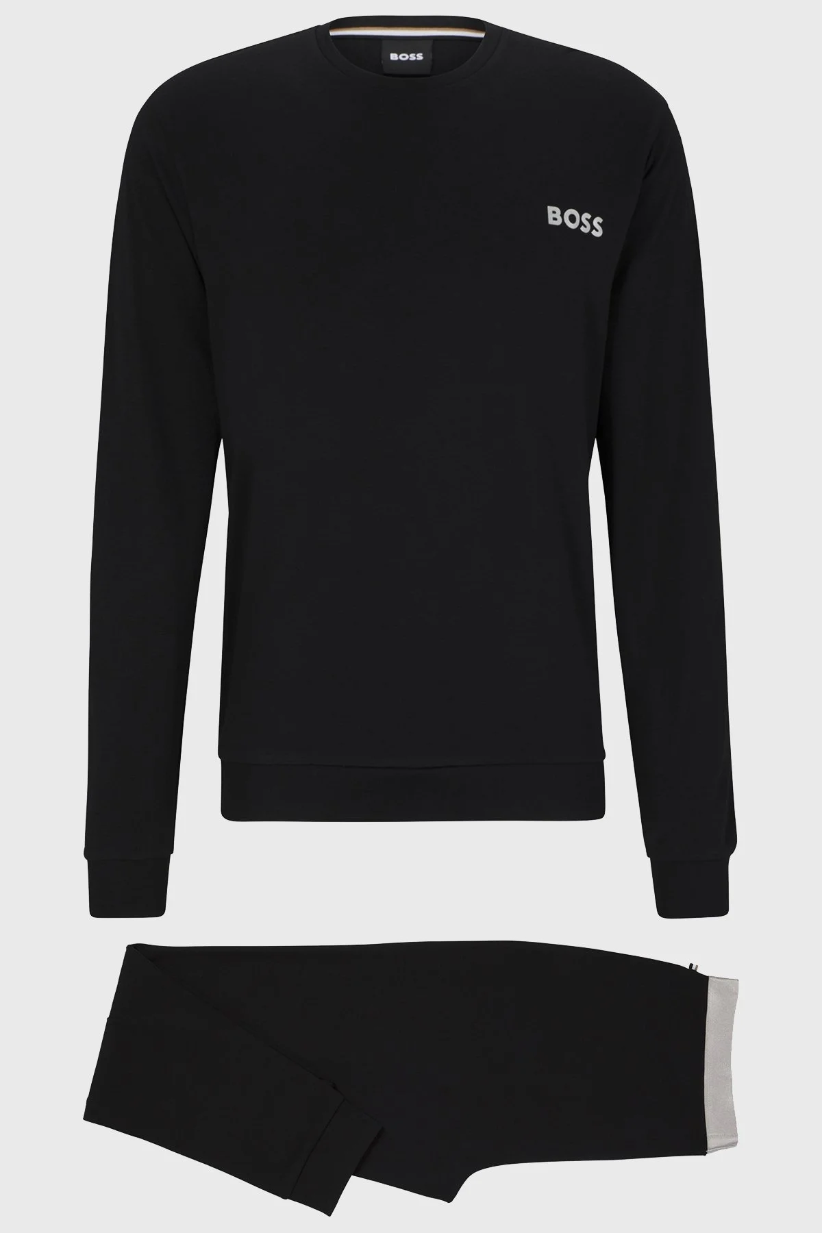 Boss Logolu Pamuklu Elastik Bel Bantlı Bisiklet Yaka Erkek Pijama Takımı 50501737 001 SİYAH - 5